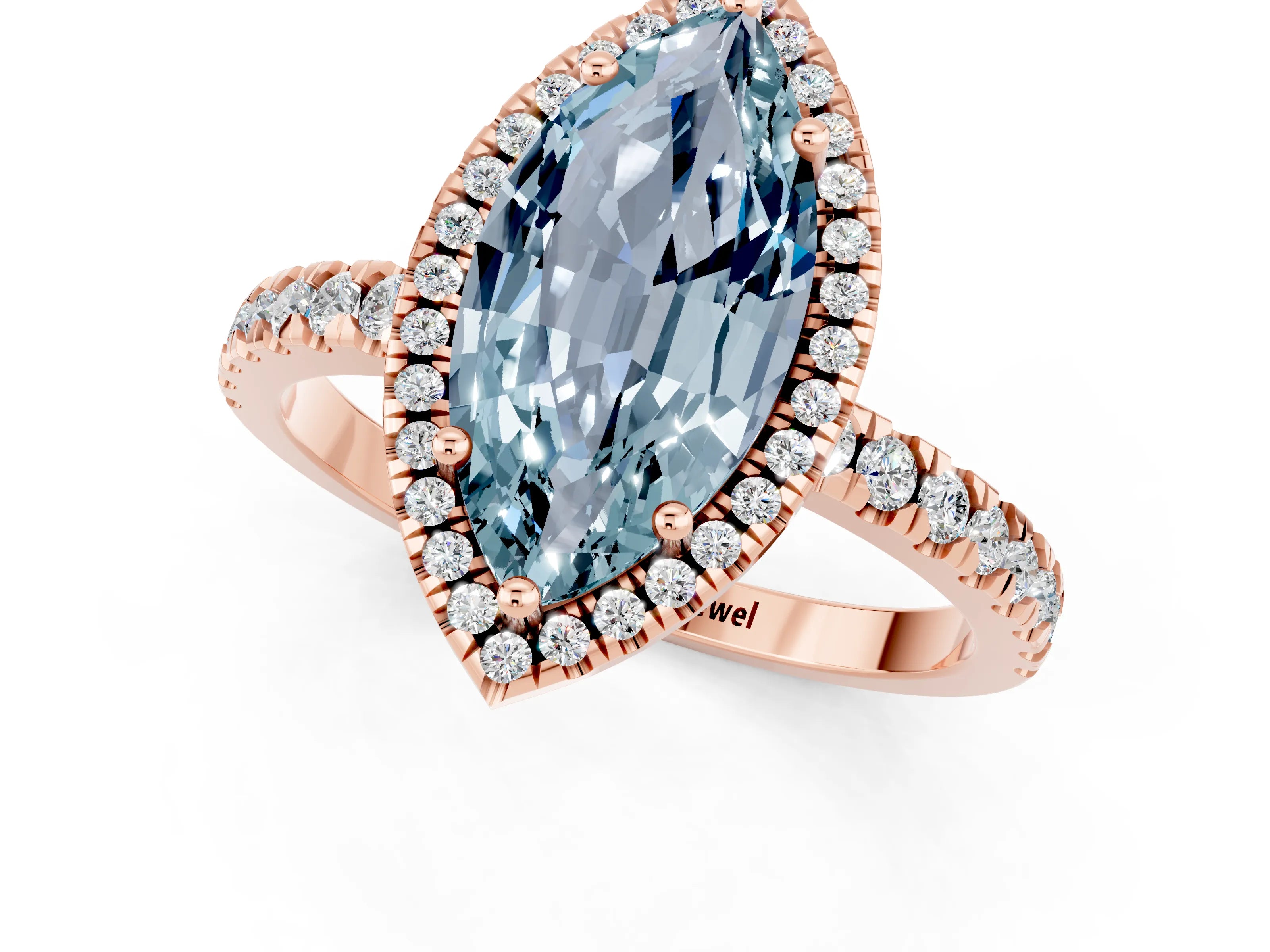 Rose gold Marquise Cut Halo Diamond Pave Band with Prong Setting_1