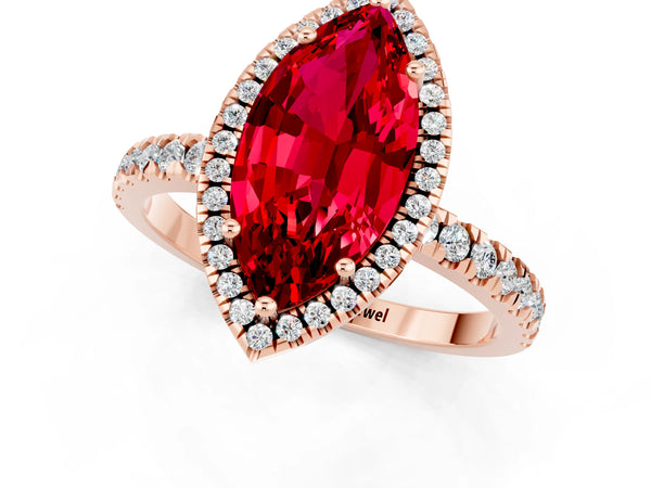 Rose gold Marquise Cut Halo Diamond Pave Band with Prong Setting