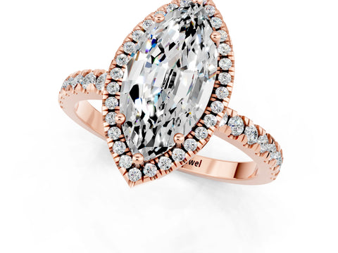 Rose gold Marquise Cut Halo Diamond Pave Band with Prong Setting_1