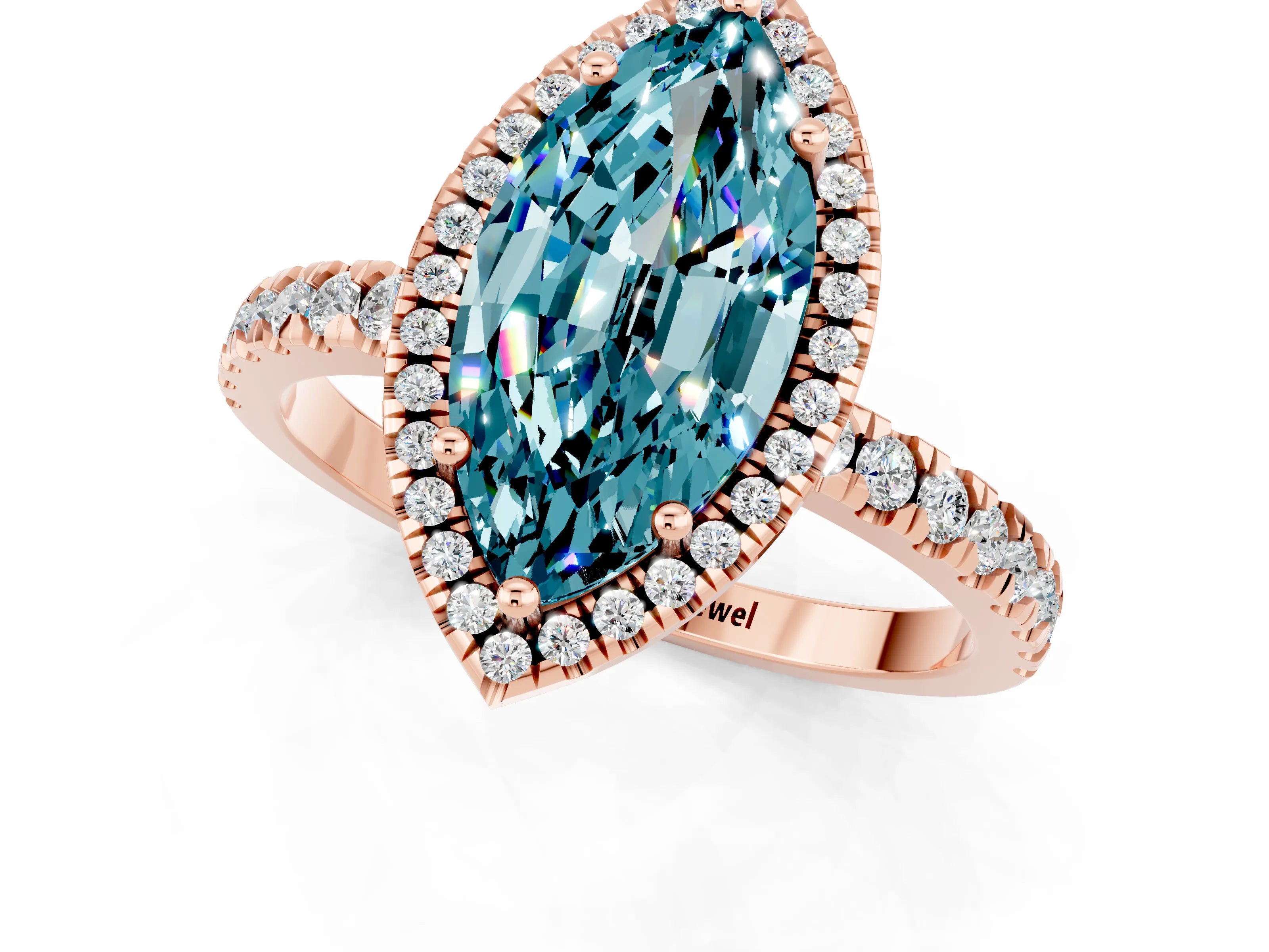 Rose gold Marquise Cut Halo Diamond Pave Band with Prong Setting_1