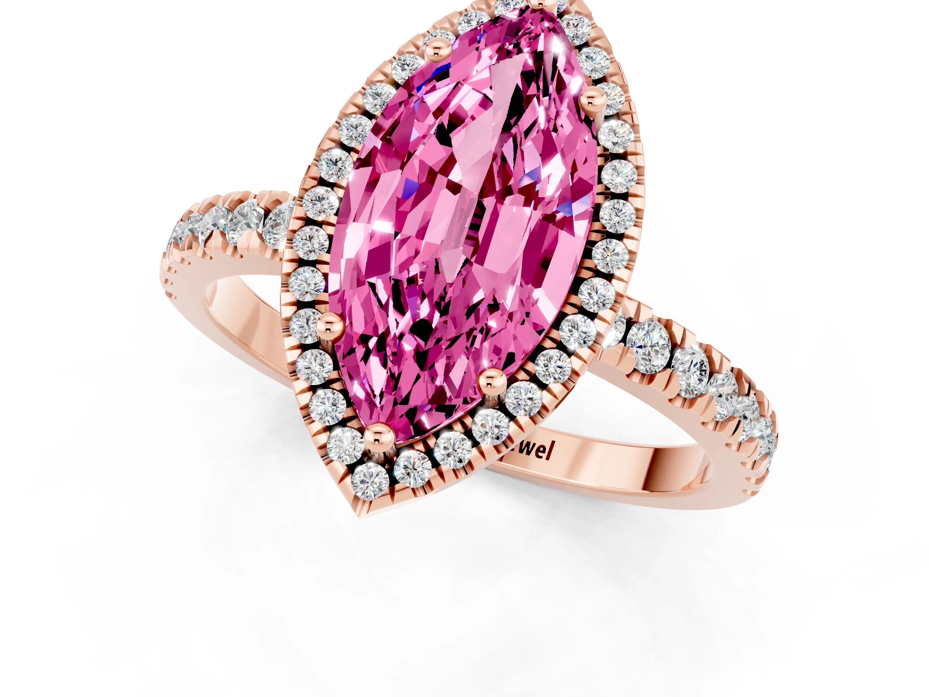Rose gold Marquise Cut Halo Diamond Pave Band with Prong Setting_1