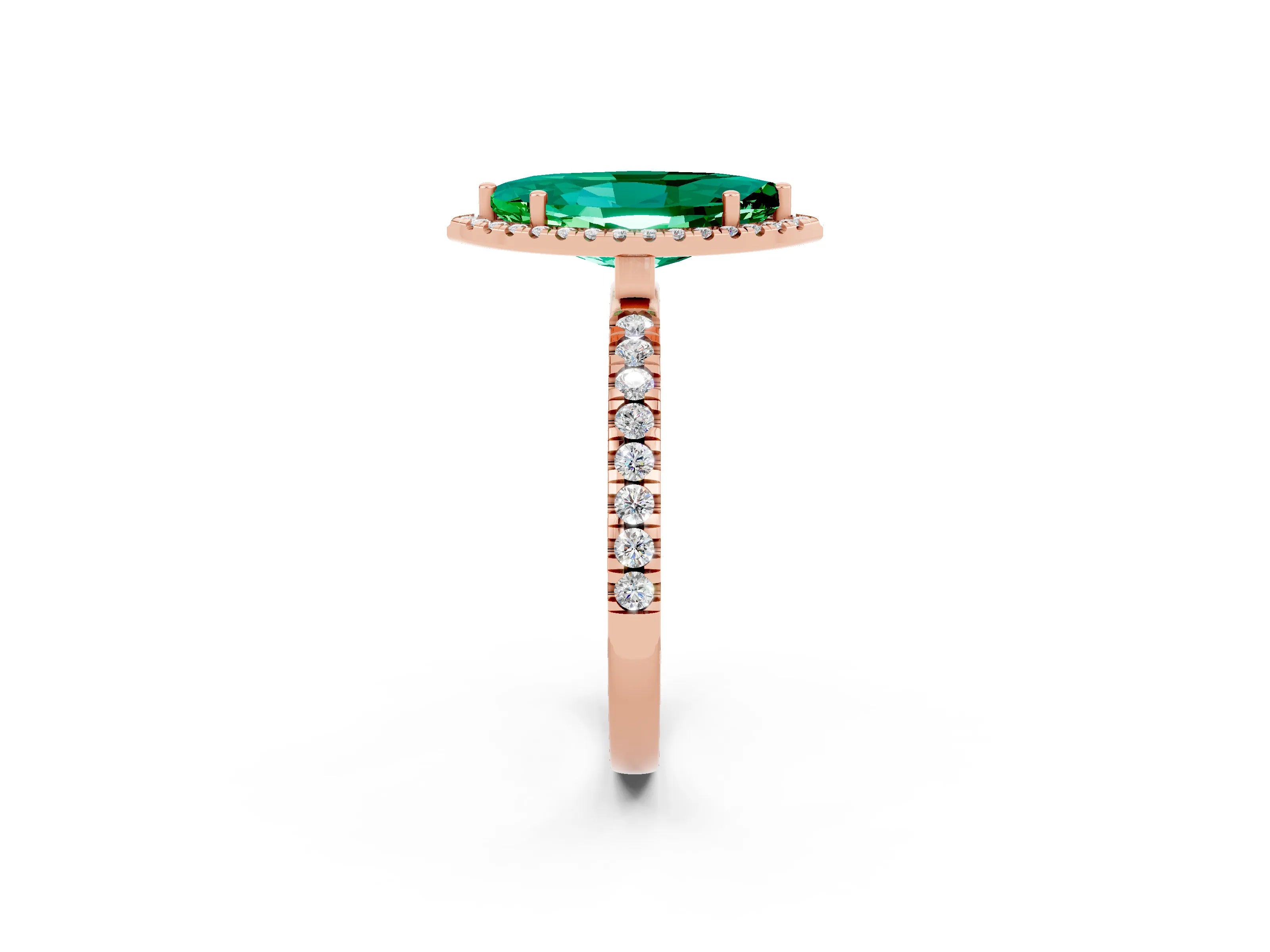 Rose gold Marquise Cut Halo Diamond Pave Band with Prong Setting_2