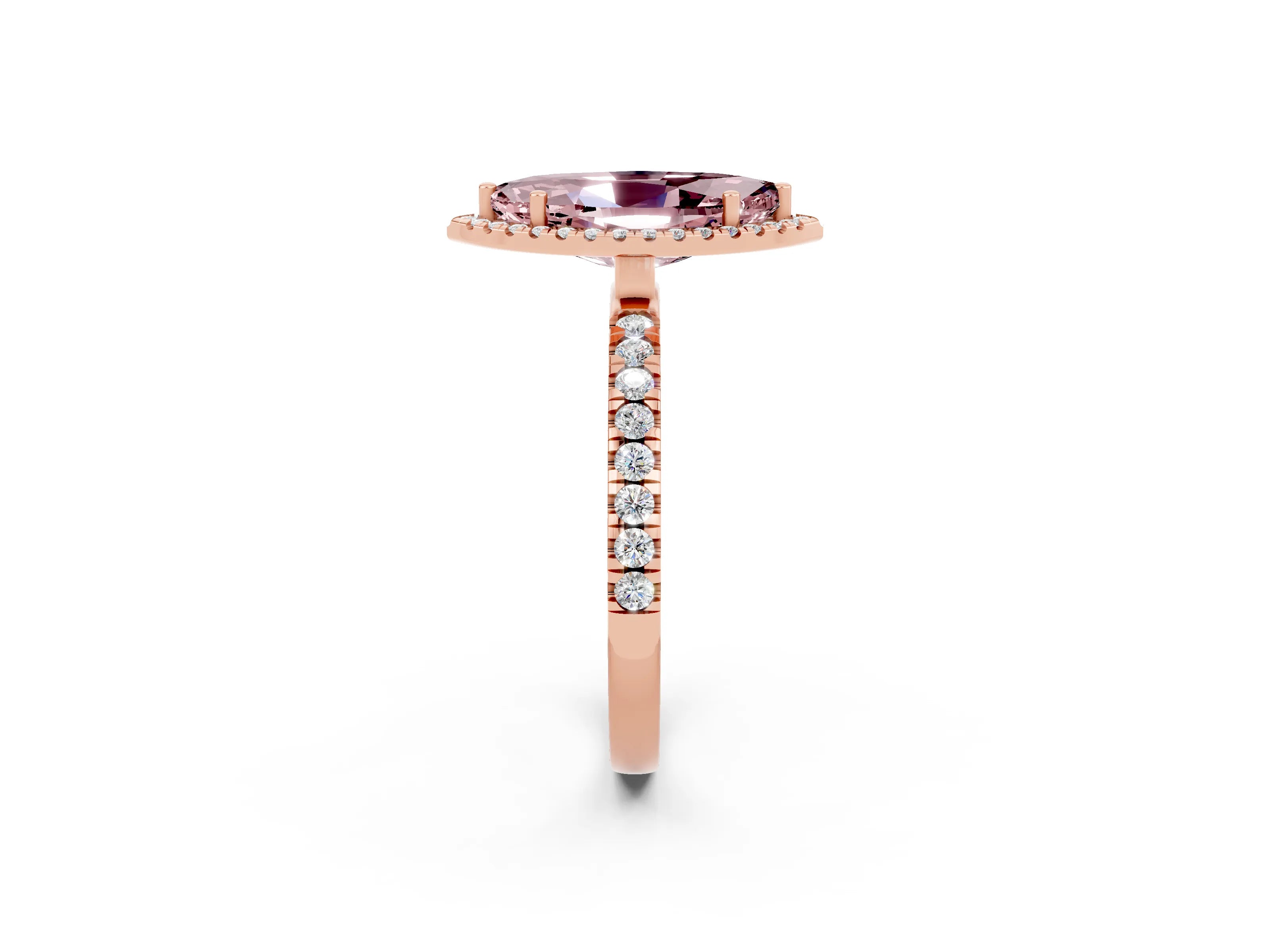 Rose gold Marquise Cut Halo Diamond Pave Band with Prong Setting_2