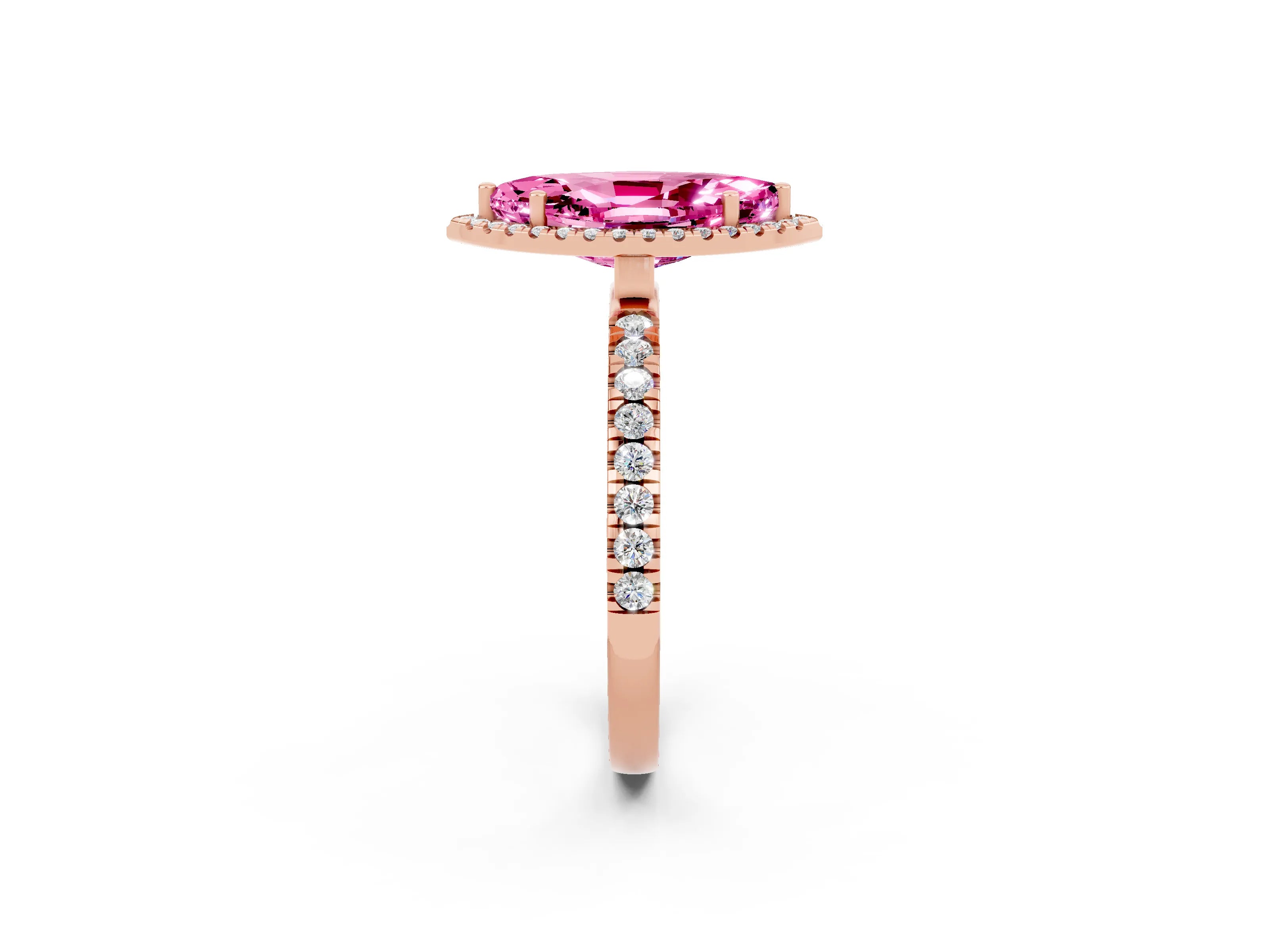 Rose gold Marquise Cut Halo Diamond Pave Band with Prong Setting_2
