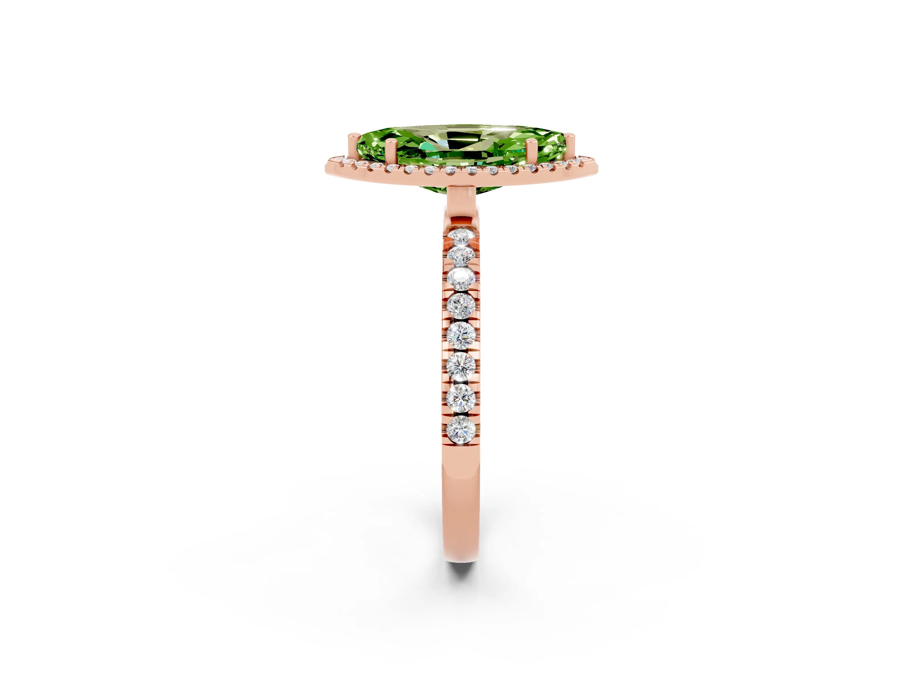Rose gold Marquise Cut Halo Diamond Pave Band with Prong Setting_2