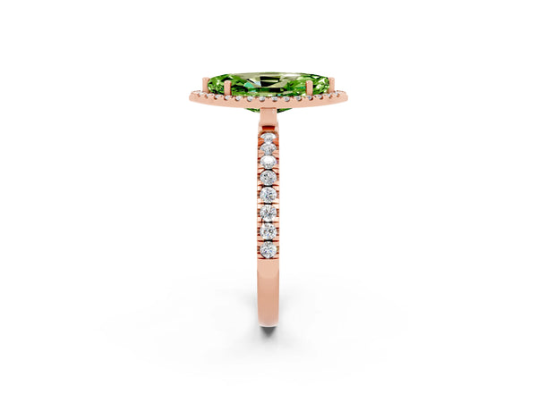 Rose gold Marquise Cut Halo Diamond Pave Band with Prong Setting
