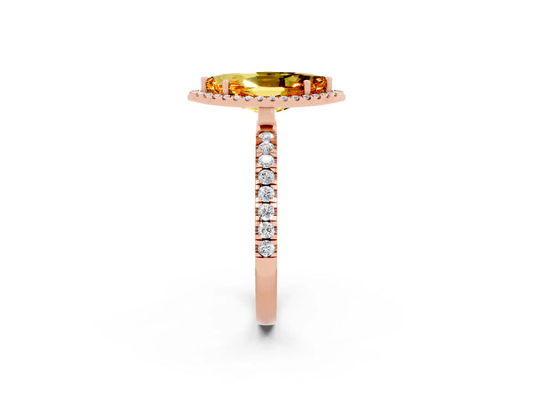 Rose gold Marquise Cut Citrine Classic Halo Engagement Ring with Round Pavé Band and Prong Setting