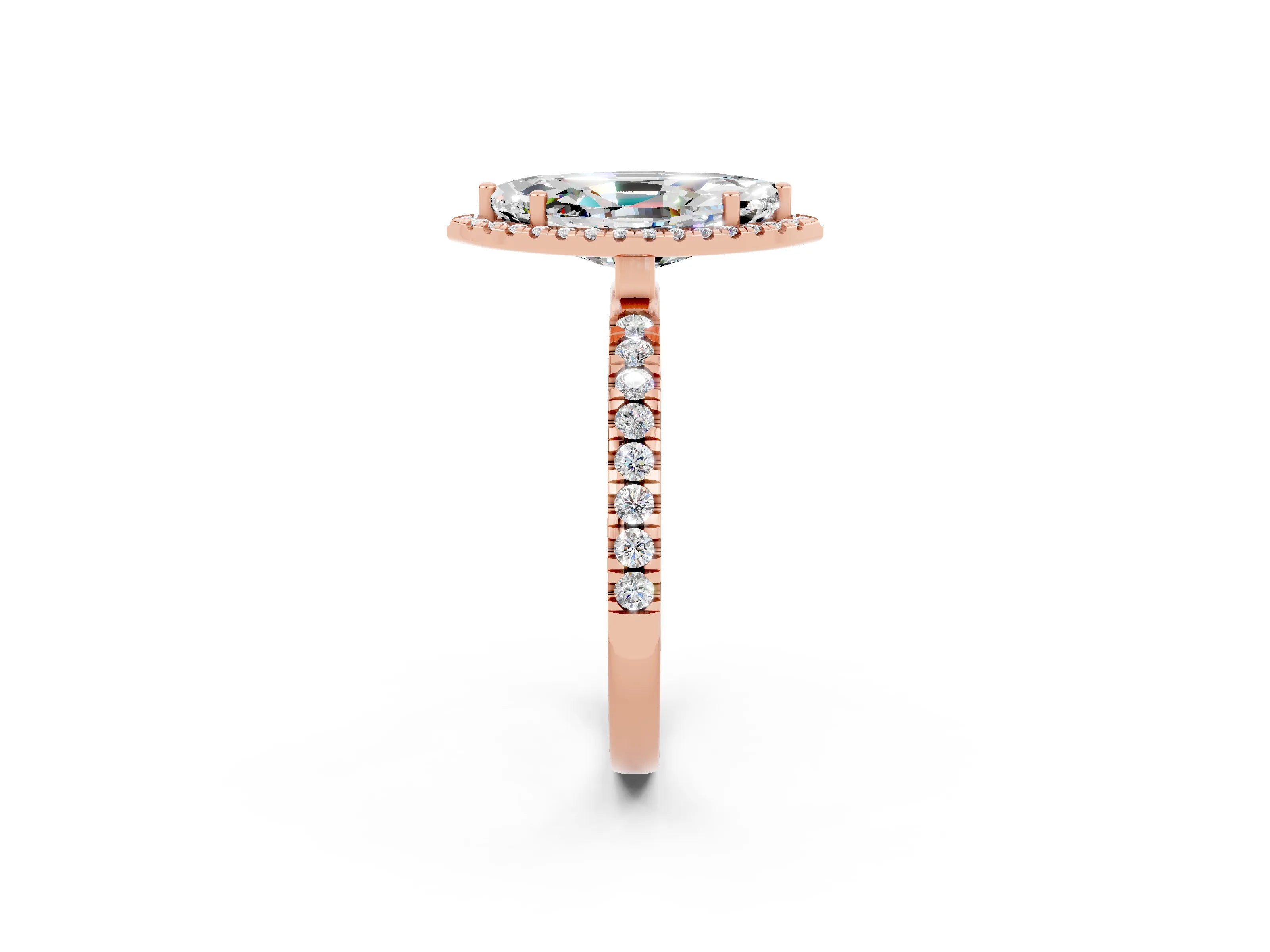Rose gold Marquise Cut Halo Diamond Pave Band with Prong Setting_2