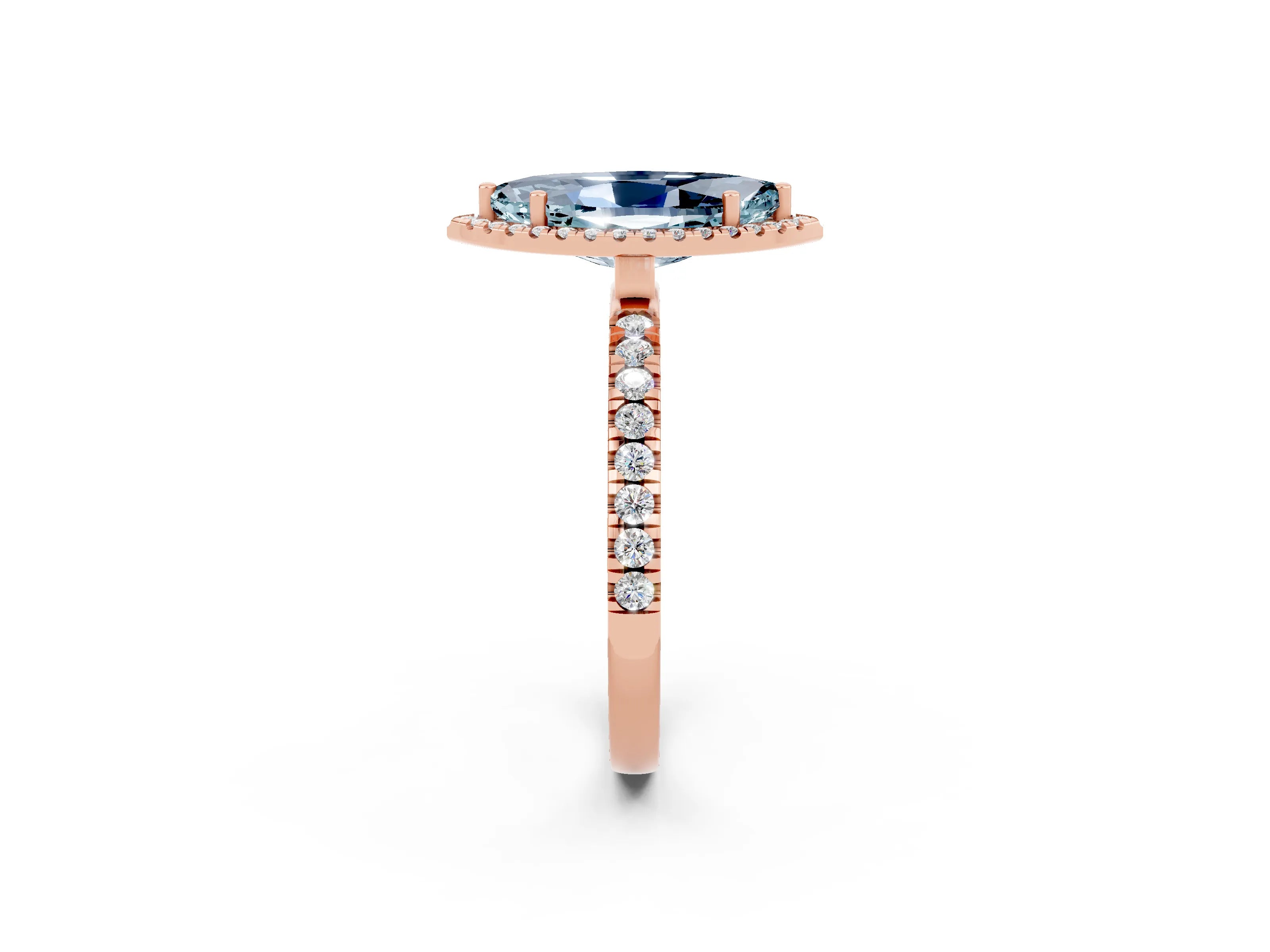 Rose gold Marquise Cut Halo Diamond Pave Band with Prong Setting_2