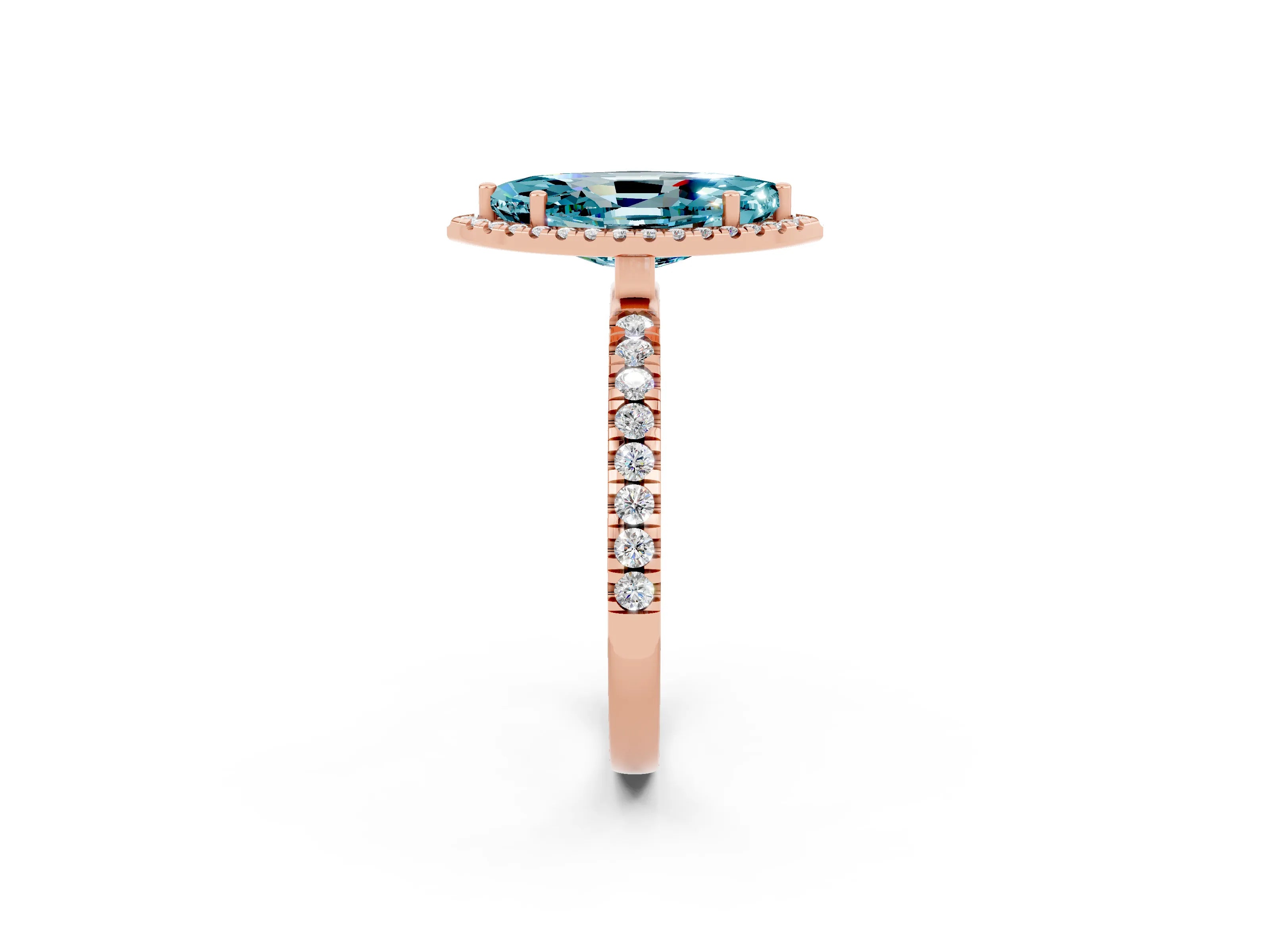Rose gold Marquise Cut Halo Diamond Pave Band with Prong Setting_2