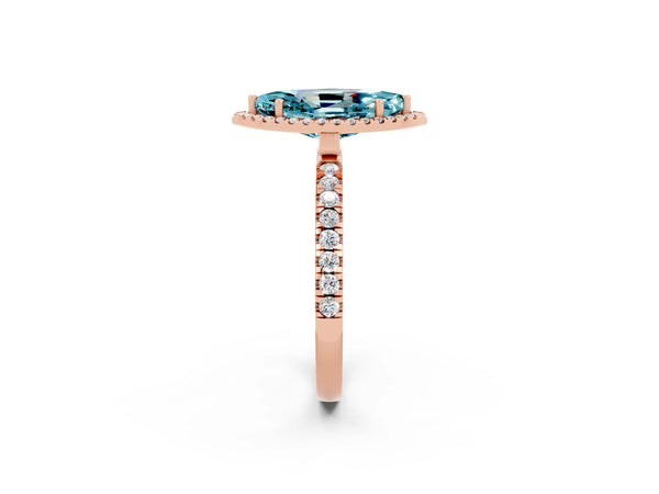 Rose gold Marquise Cut Halo Diamond Pave Band with Prong Setting