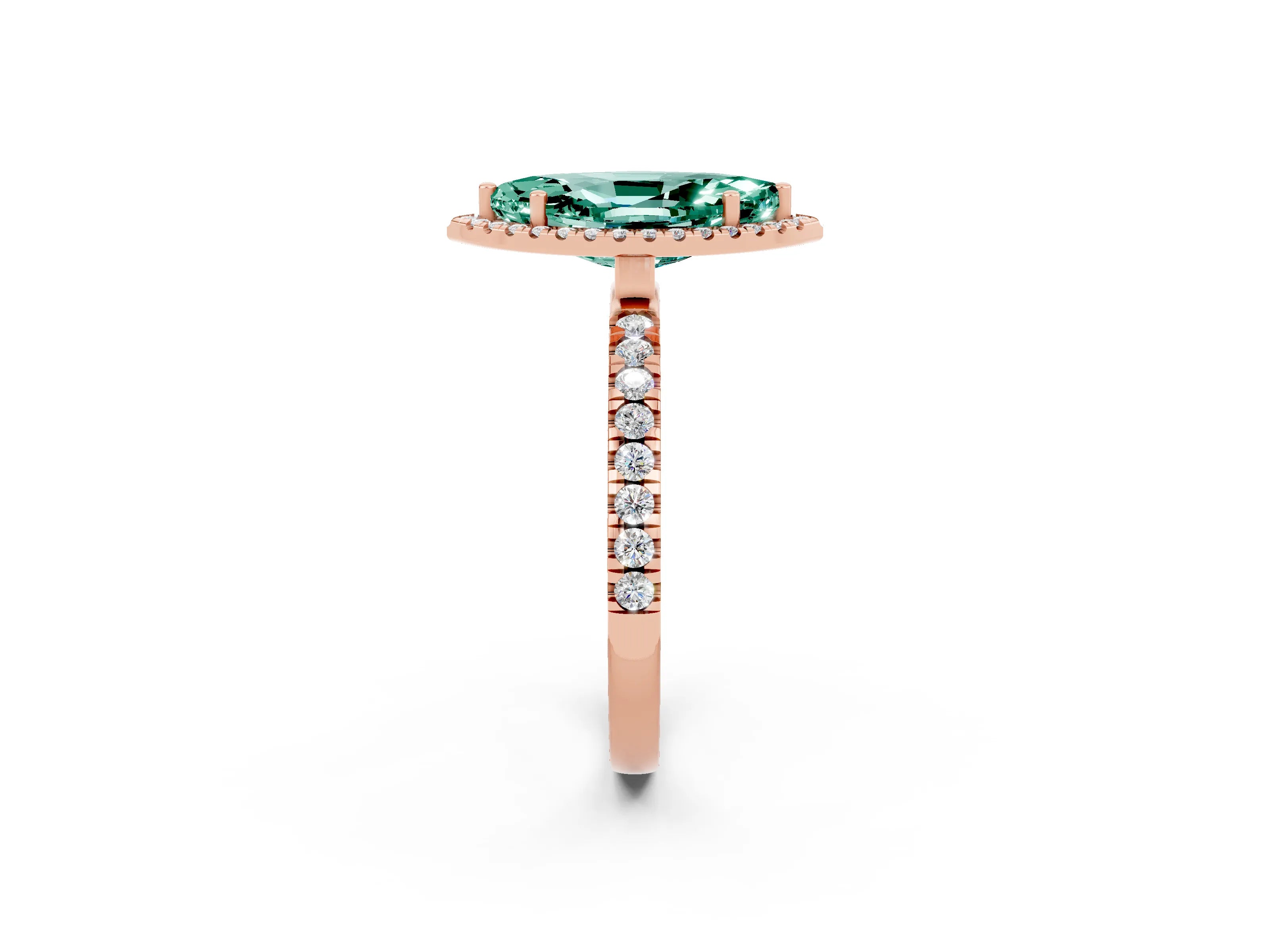 Rose gold Marquise Cut Halo Diamond Pave Band with Prong Setting_2