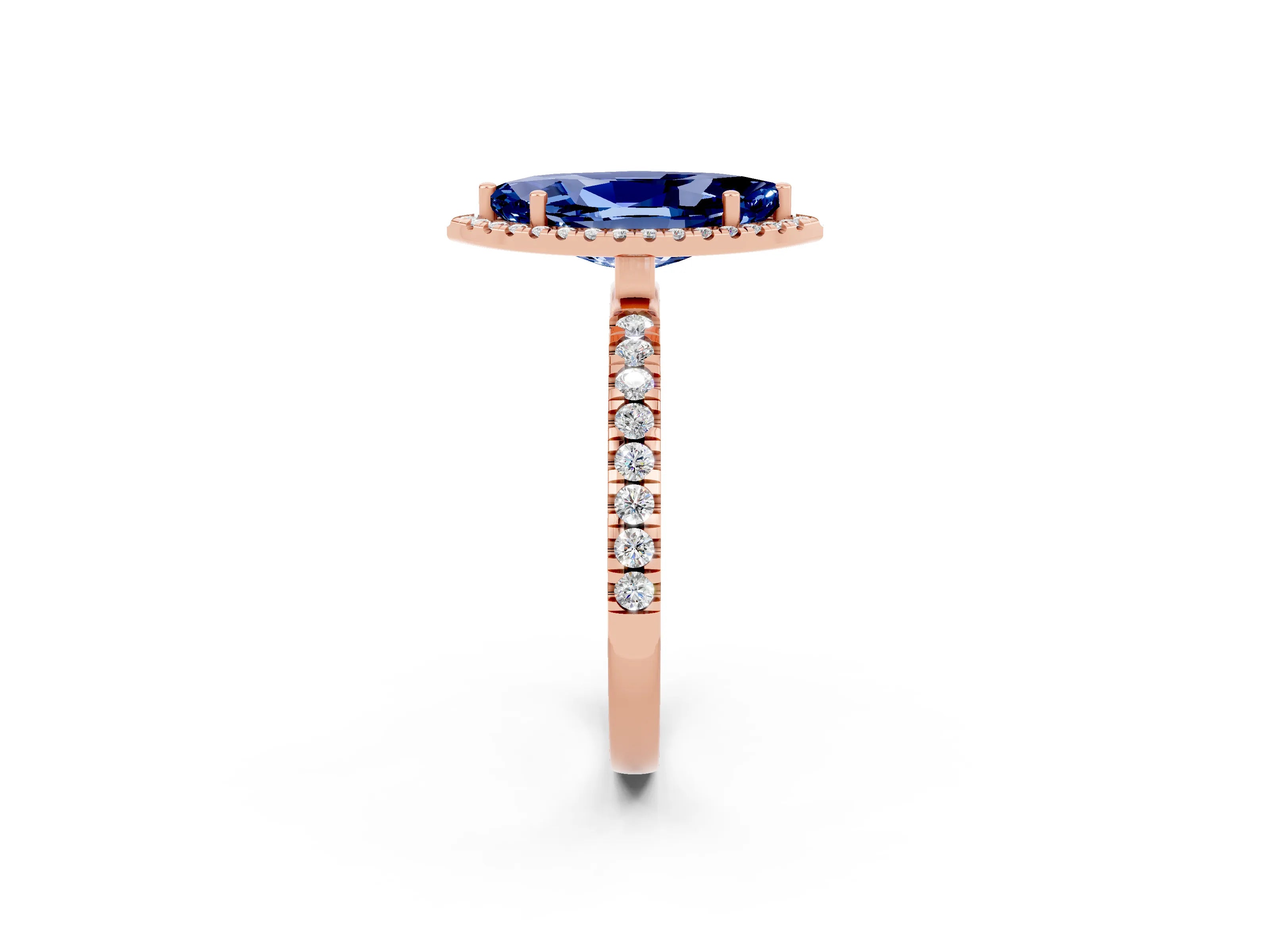 Rose gold Marquise Cut Halo Diamond Pave Band with Prong Setting_2