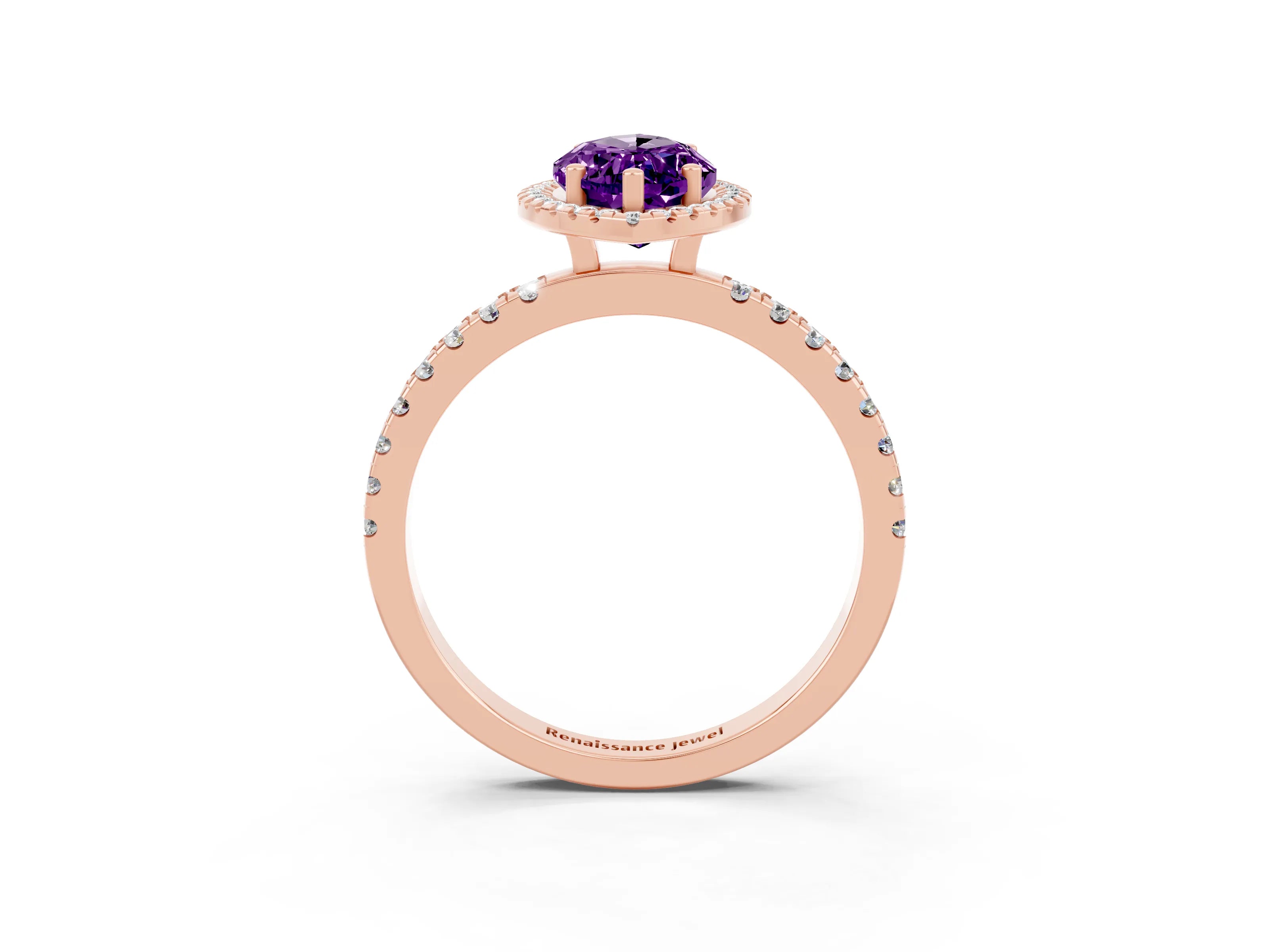 Rose gold Marquise Cut Halo Diamond Pave Band with Prong Setting_3