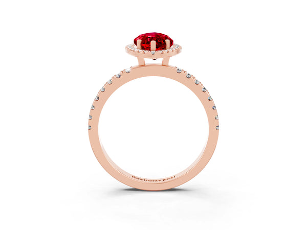 Rose gold Marquise Cut Halo Diamond Pave Band with Prong Setting