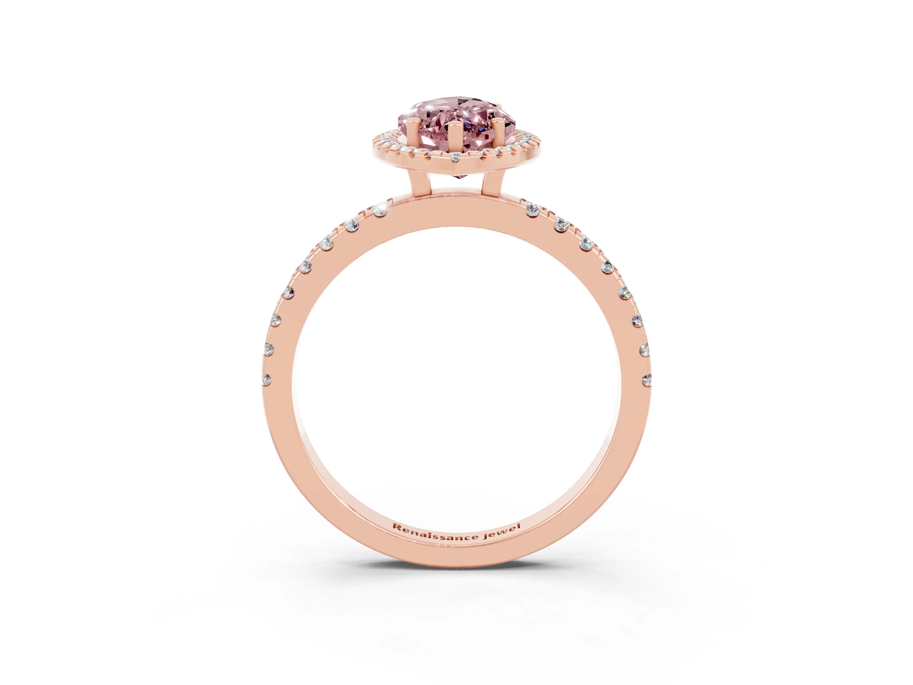 Rose gold Marquise Cut Halo Diamond Pave Band with Prong Setting_3