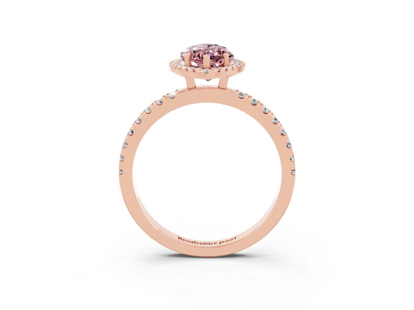 Rose gold Marquise Cut Halo Diamond Pave Band with Prong Setting