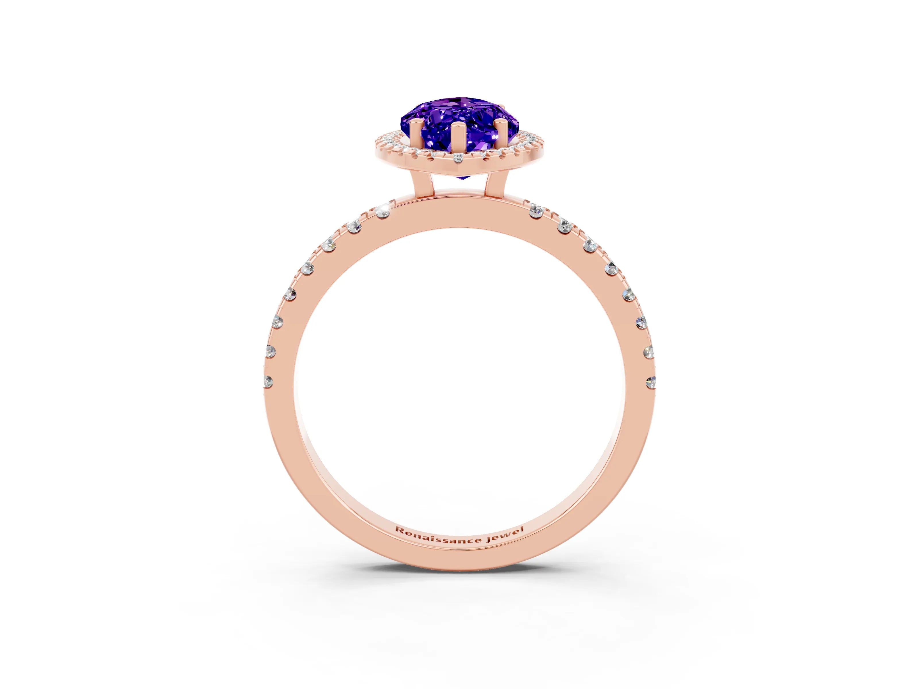 Rose gold Marquise Cut Halo Diamond Pave Band with Prong Setting_3