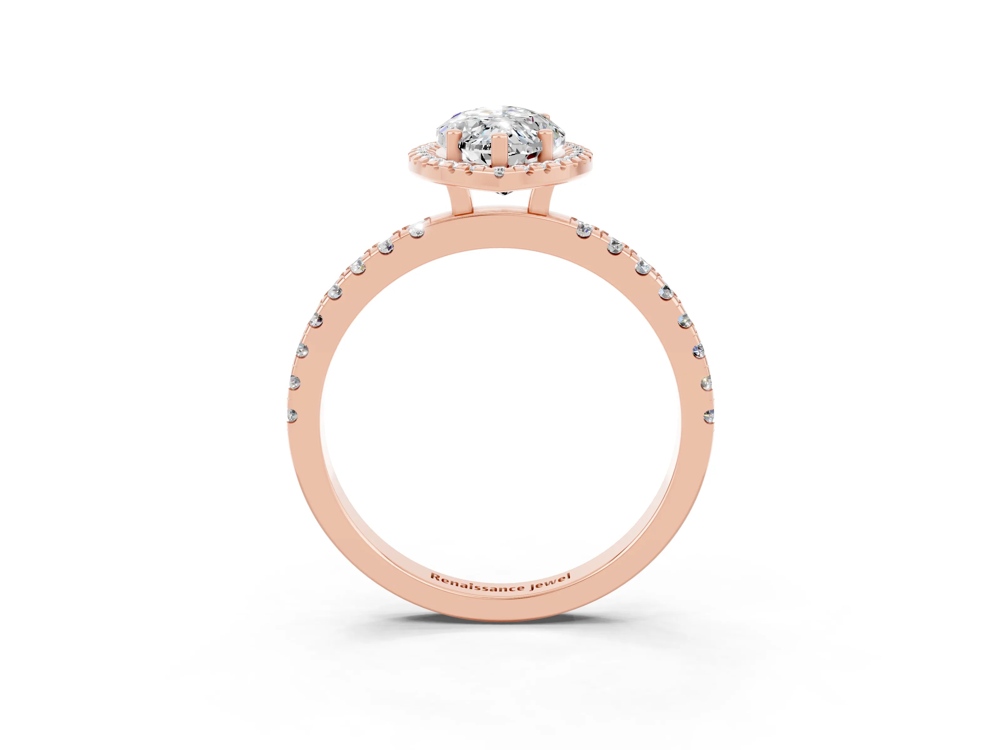 Rose gold Marquise Cut Halo Diamond Pave Band with Prong Setting_3