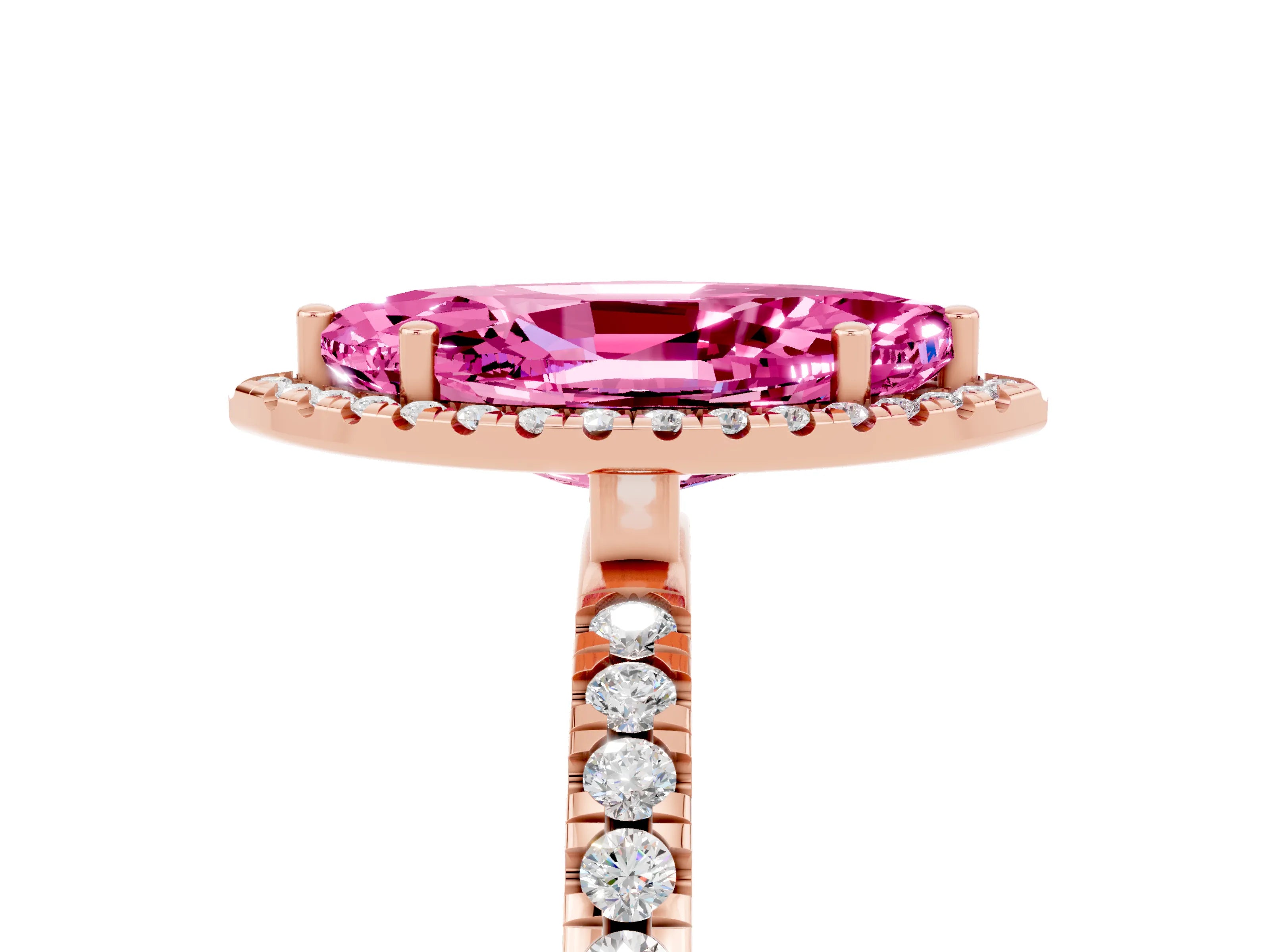 Rose gold Marquise Cut Halo Diamond Pave Band with Prong Setting_5