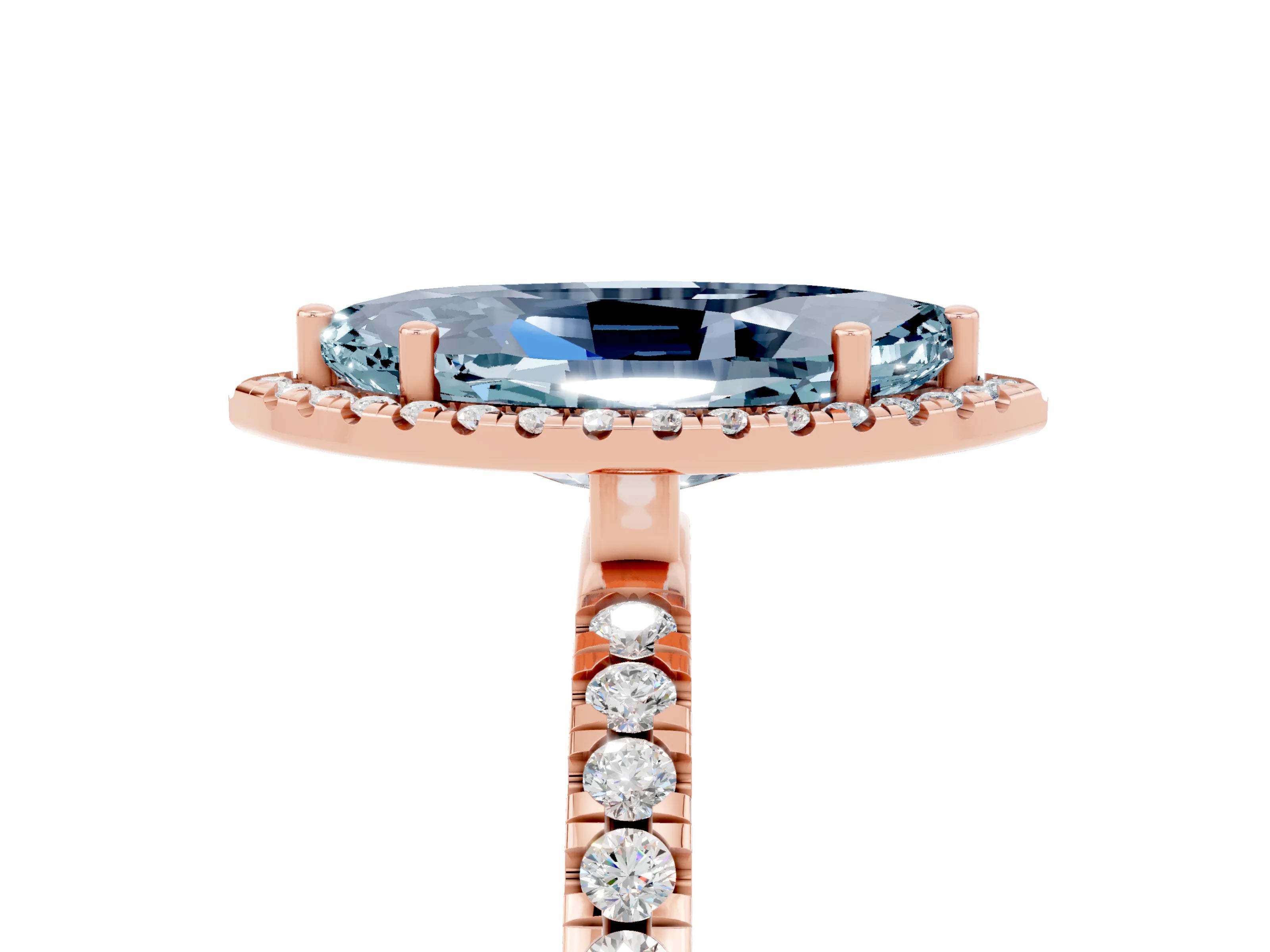 Rose gold Marquise Cut Halo Diamond Pave Band with Prong Setting_5