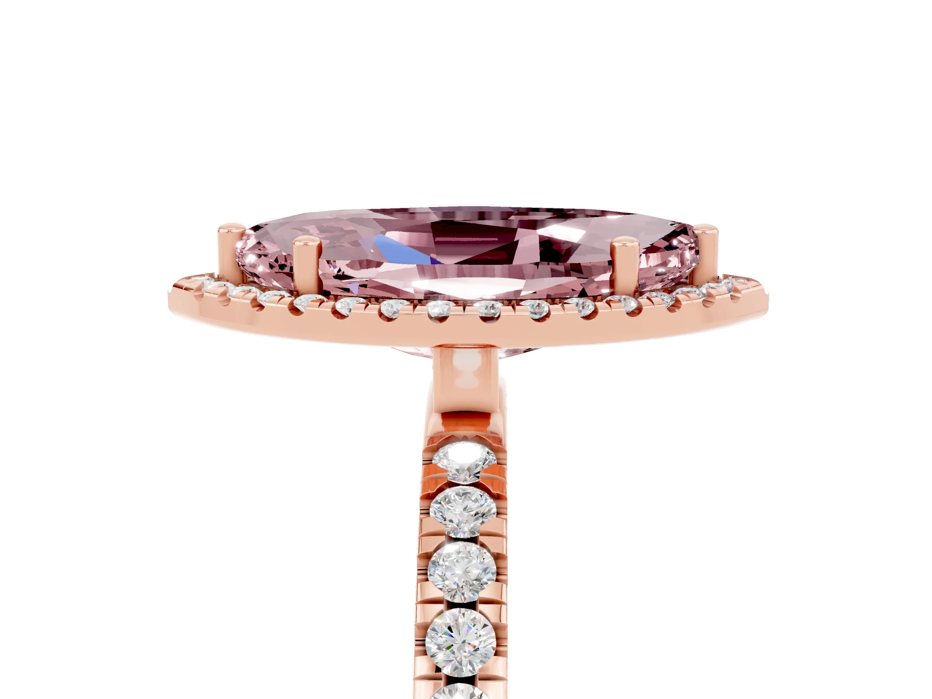 Rose gold Marquise Cut Halo Diamond Pave Band with Prong Setting_5