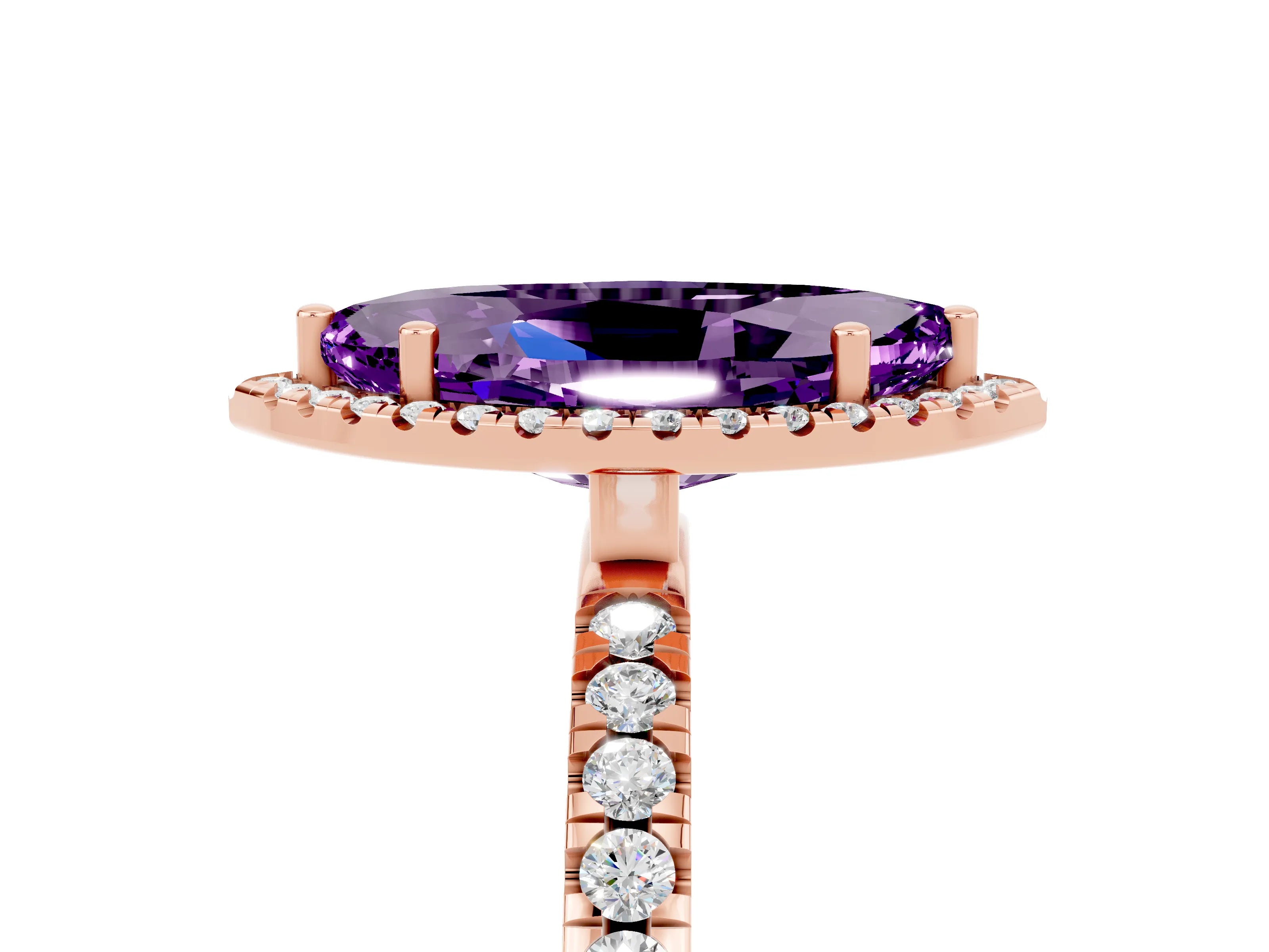 Rose gold Marquise Cut Halo Diamond Pave Band with Prong Setting_5