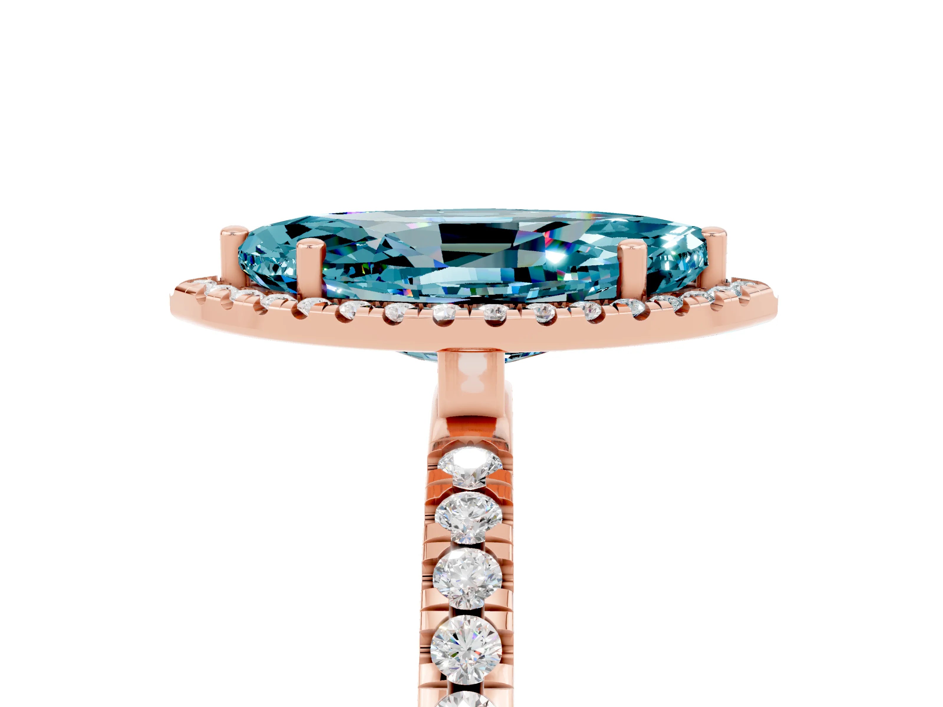Rose gold Marquise Cut Halo Diamond Pave Band with Prong Setting_5