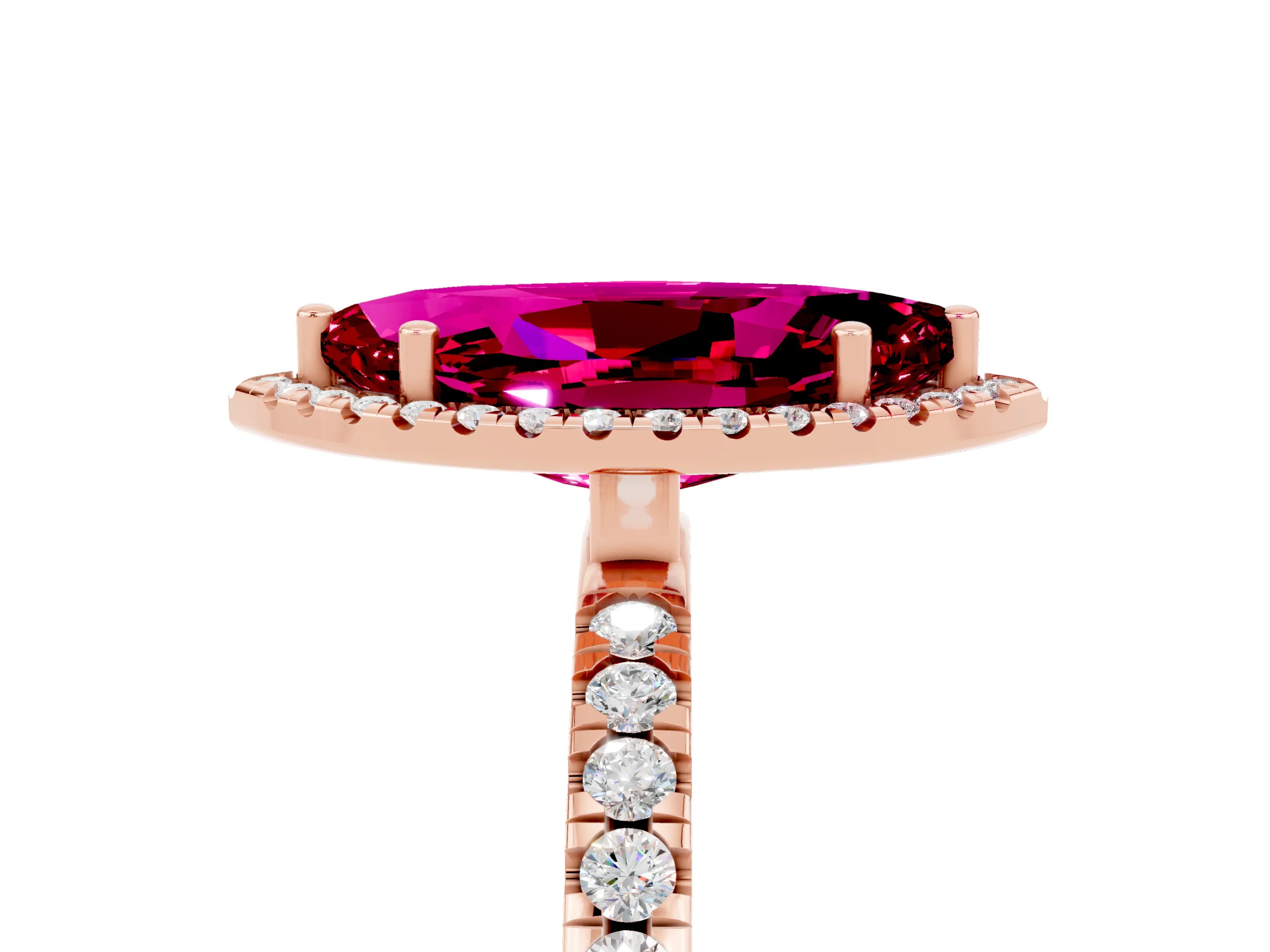 Rose gold Marquise Cut Halo Diamond Pave Band with Prong Setting_5