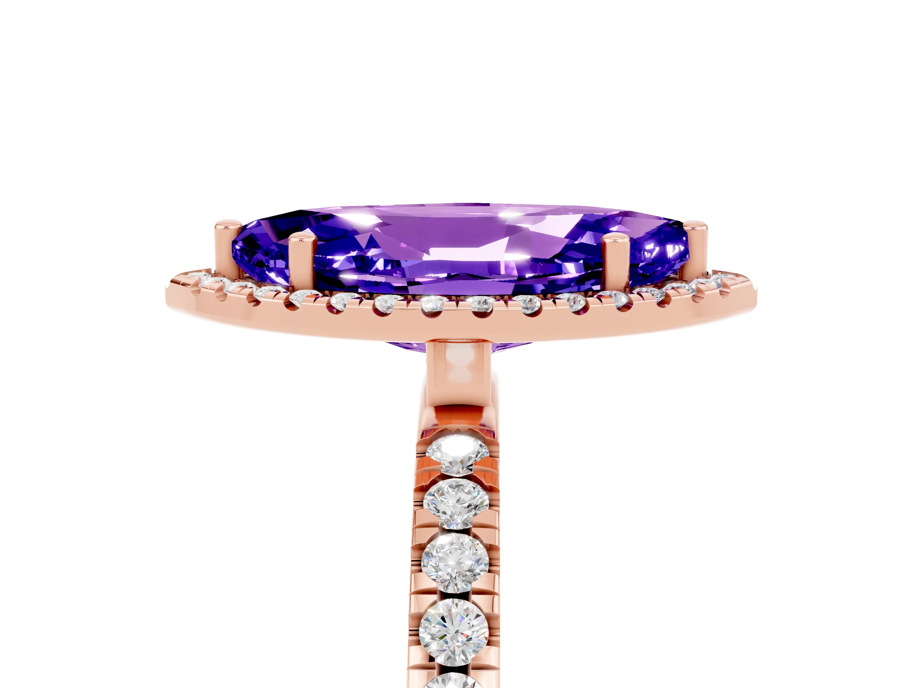 Rose gold Marquise Cut Halo Diamond Pave Band with Prong Setting_5