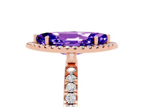 Rose gold Marquise Cut Halo Diamond Pave Band with Prong Setting_5