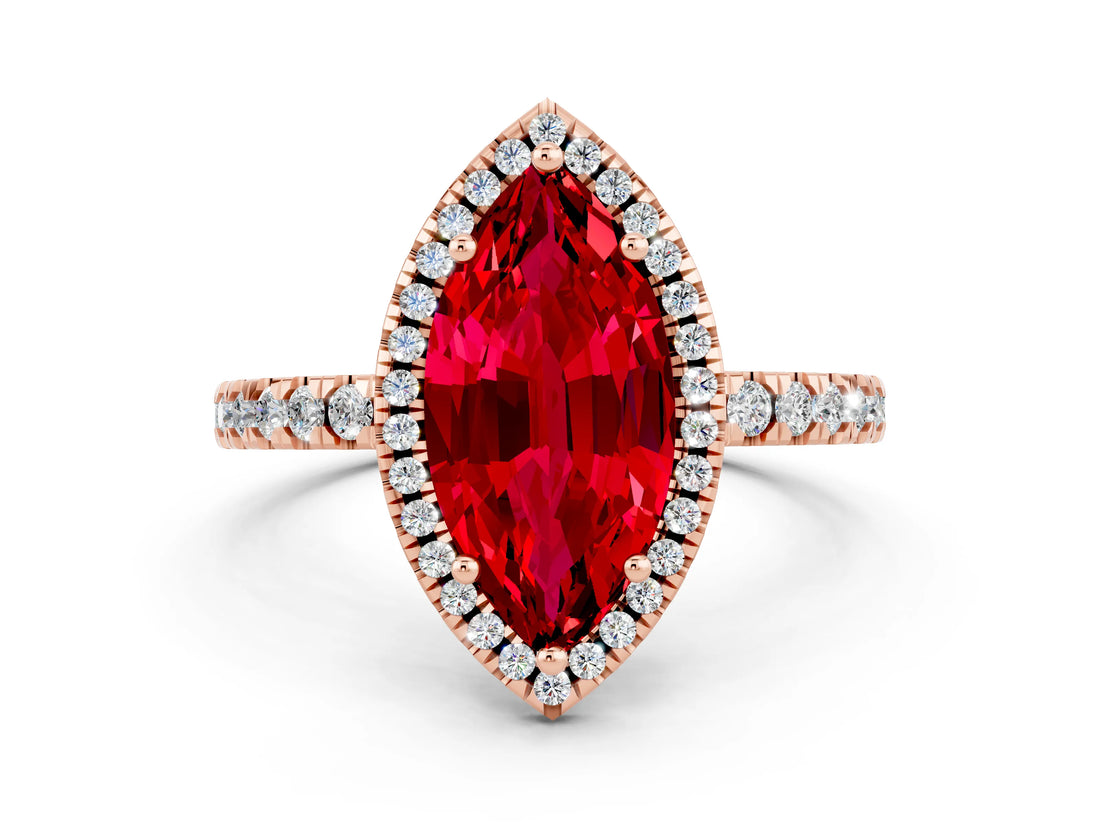 Rose gold Marquise Cut Halo Diamond Pave Band with Prong Setting