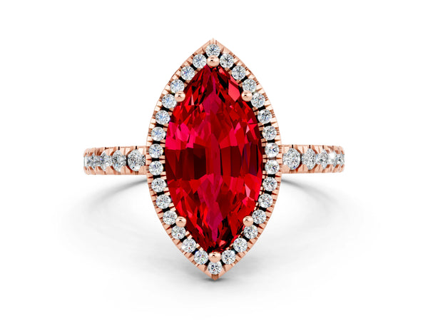 Rose gold Marquise Cut Halo Diamond Pave Band with Prong Setting