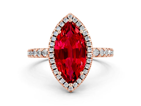 Rose gold Marquise Cut Halo Diamond Pave Band with Prong Setting