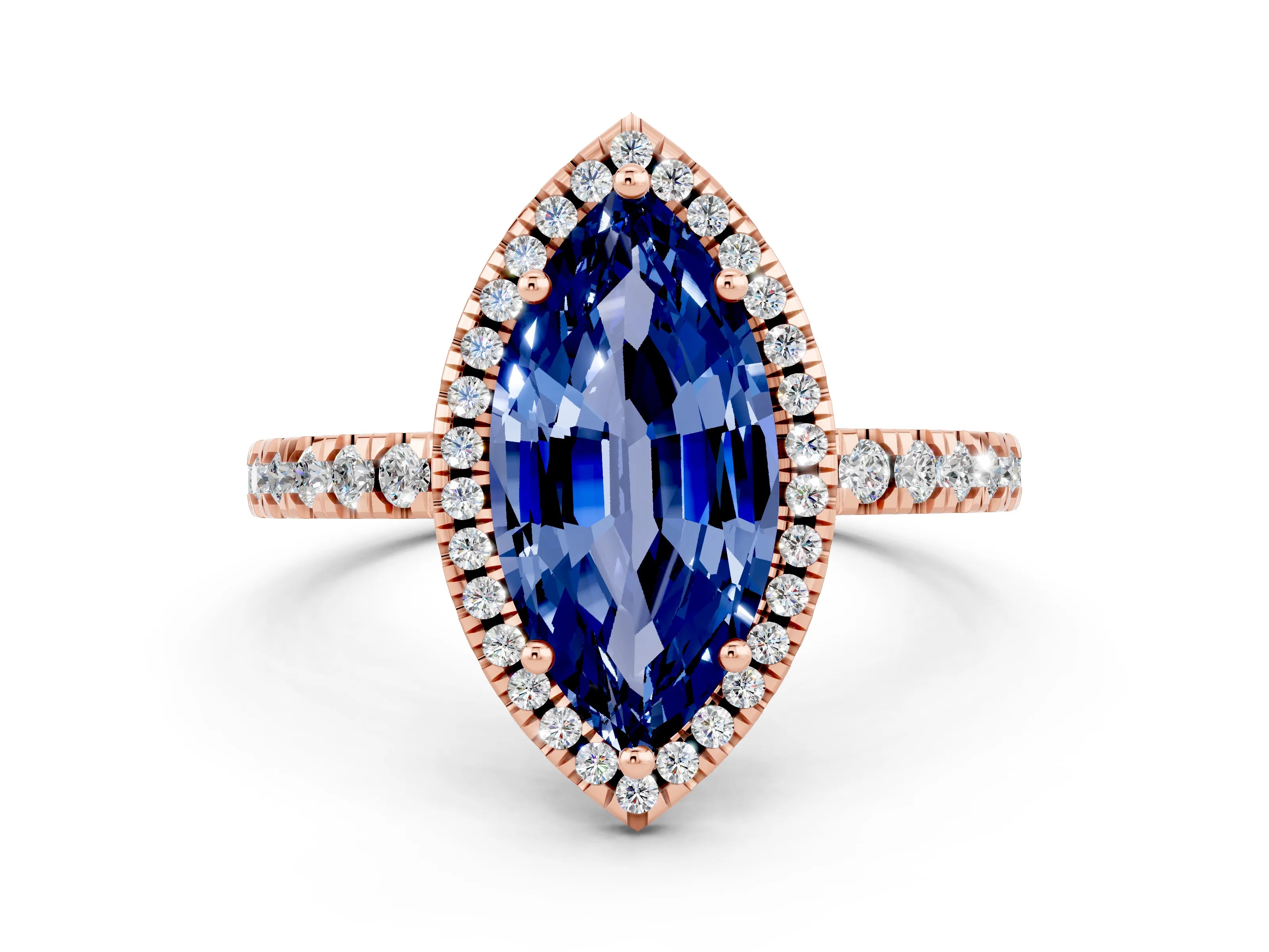 Rose gold Marquise Cut Halo Diamond Pave Band with Prong Setting