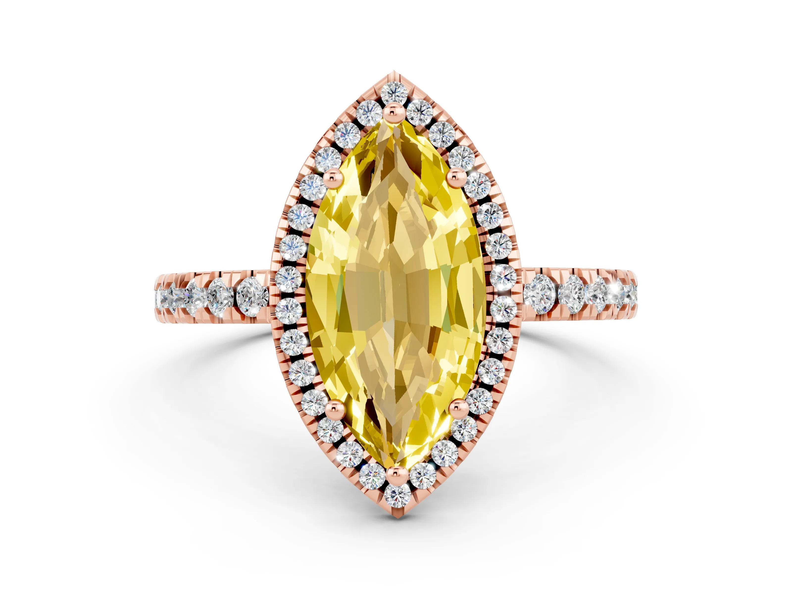 Rose gold Marquise Cut Halo Diamond Pave Band with Prong Setting