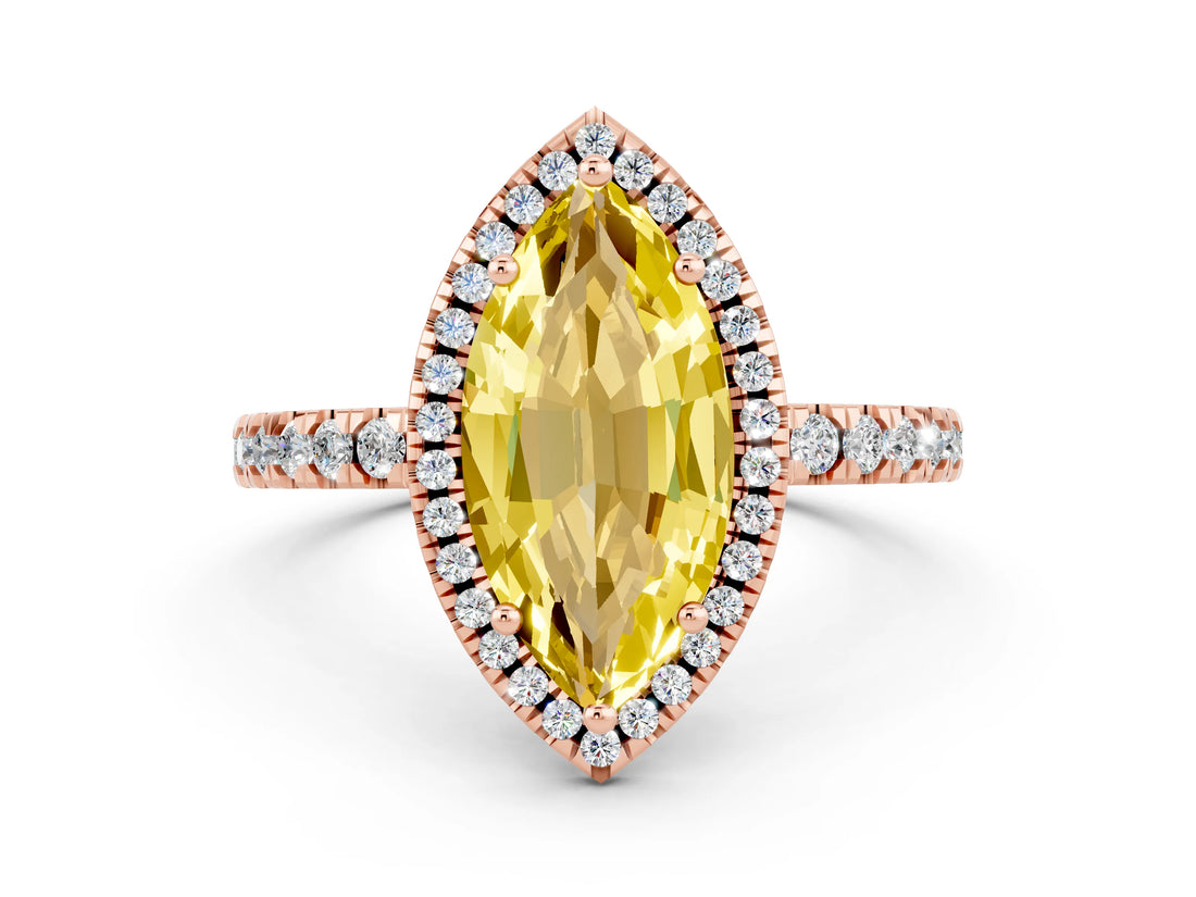 Rose gold Marquise Cut Halo Diamond Pave Band with Prong Setting