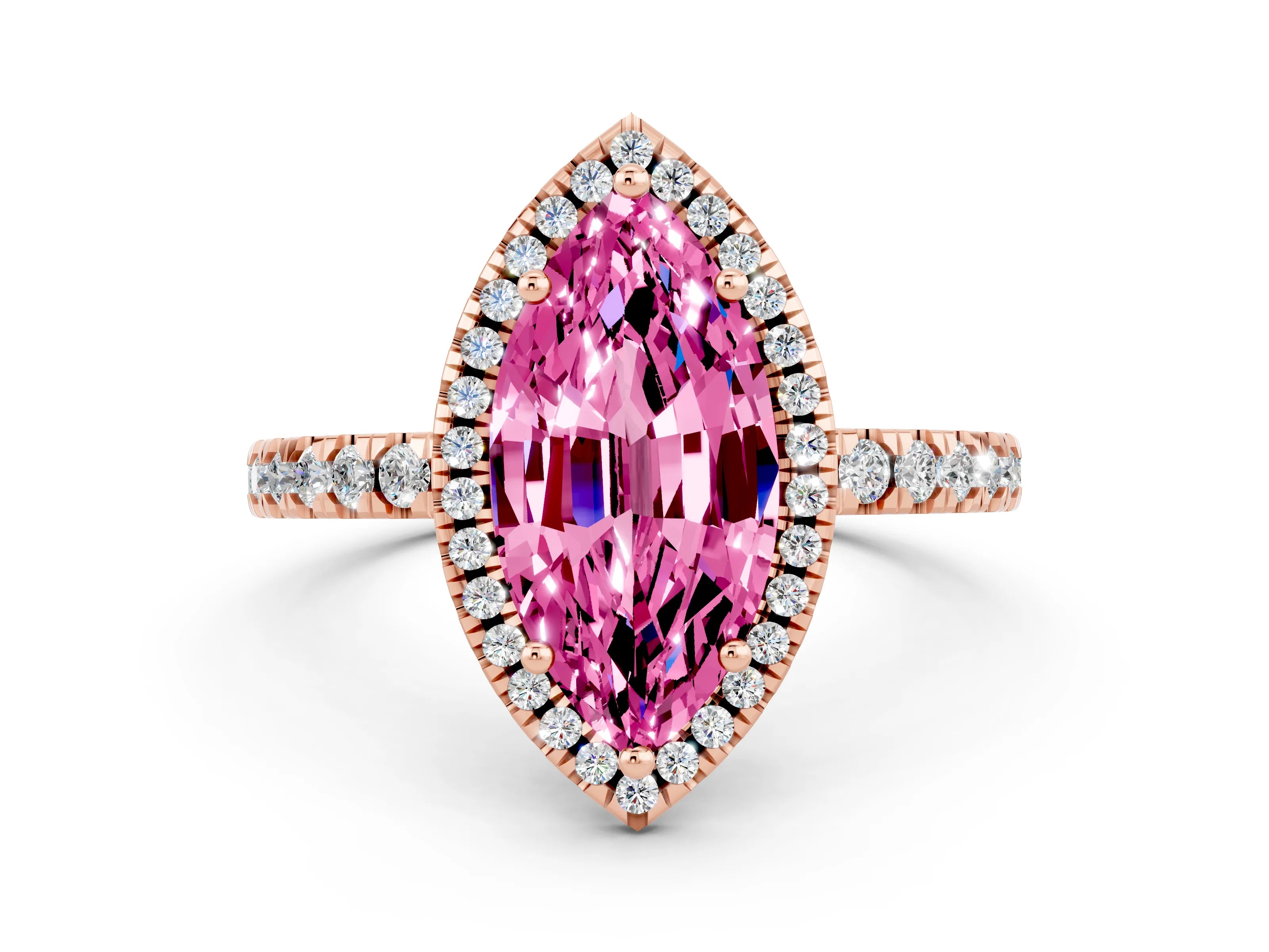 Rose gold Marquise Cut Halo Diamond Pave Band with Prong Setting
