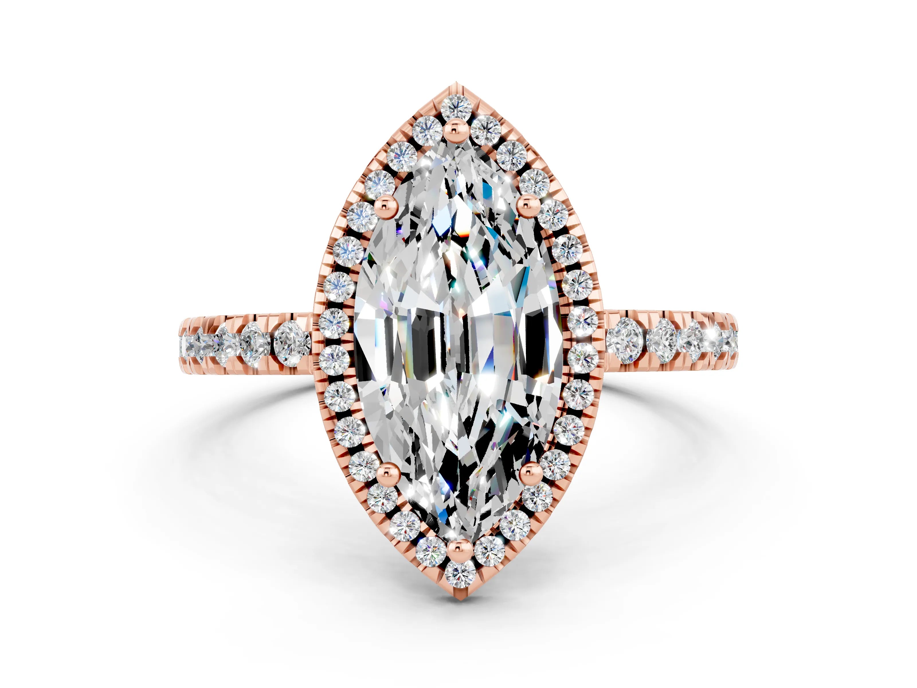 Rose gold Marquise Cut Halo Diamond Pave Band with Prong Setting