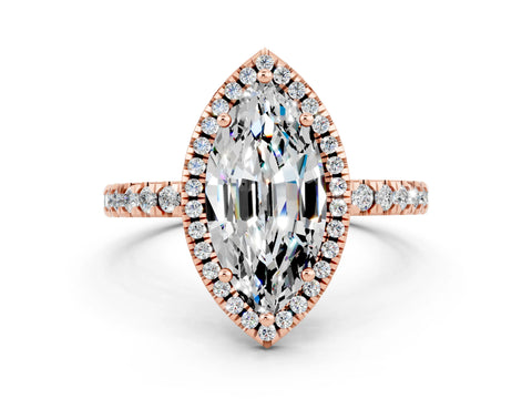 Rose gold Marquise Cut Halo Diamond Pave Band with Prong Setting