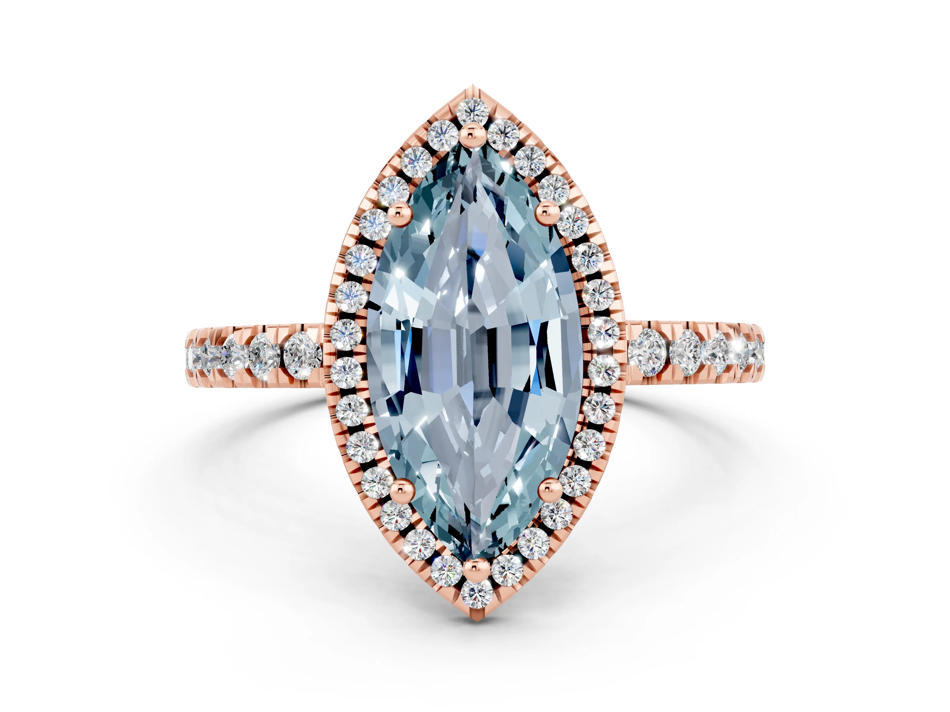 Rose gold Marquise Cut Halo Diamond Pave Band with Prong Setting