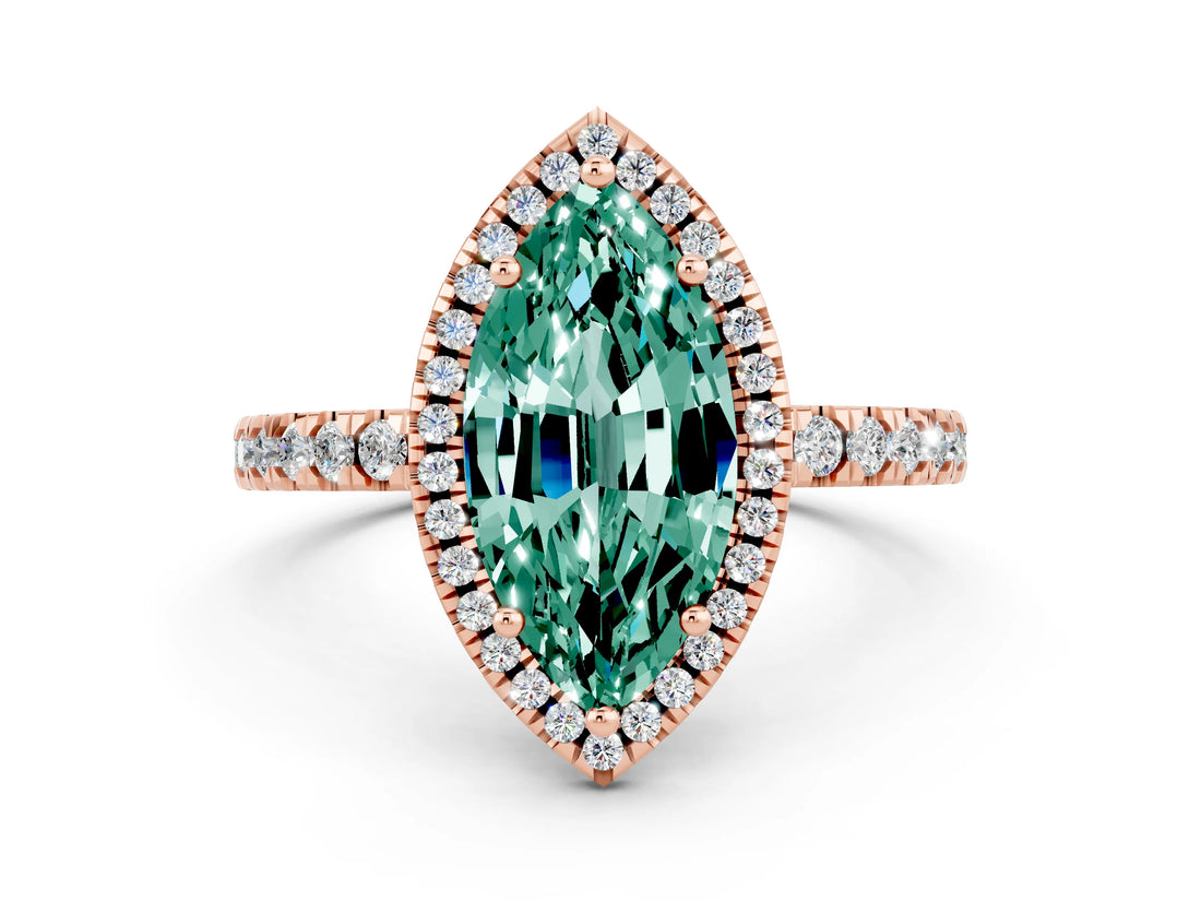 Rose gold Marquise Cut Halo Diamond Pave Band with Prong Setting