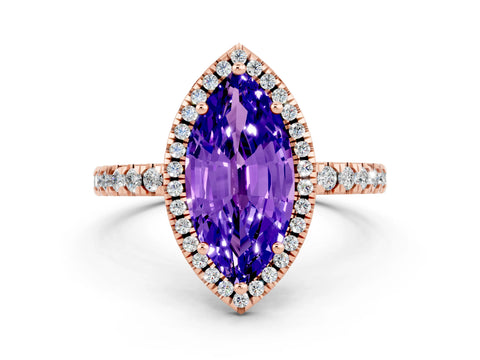 Rose gold Marquise Cut Halo Diamond Pave Band with Prong Setting