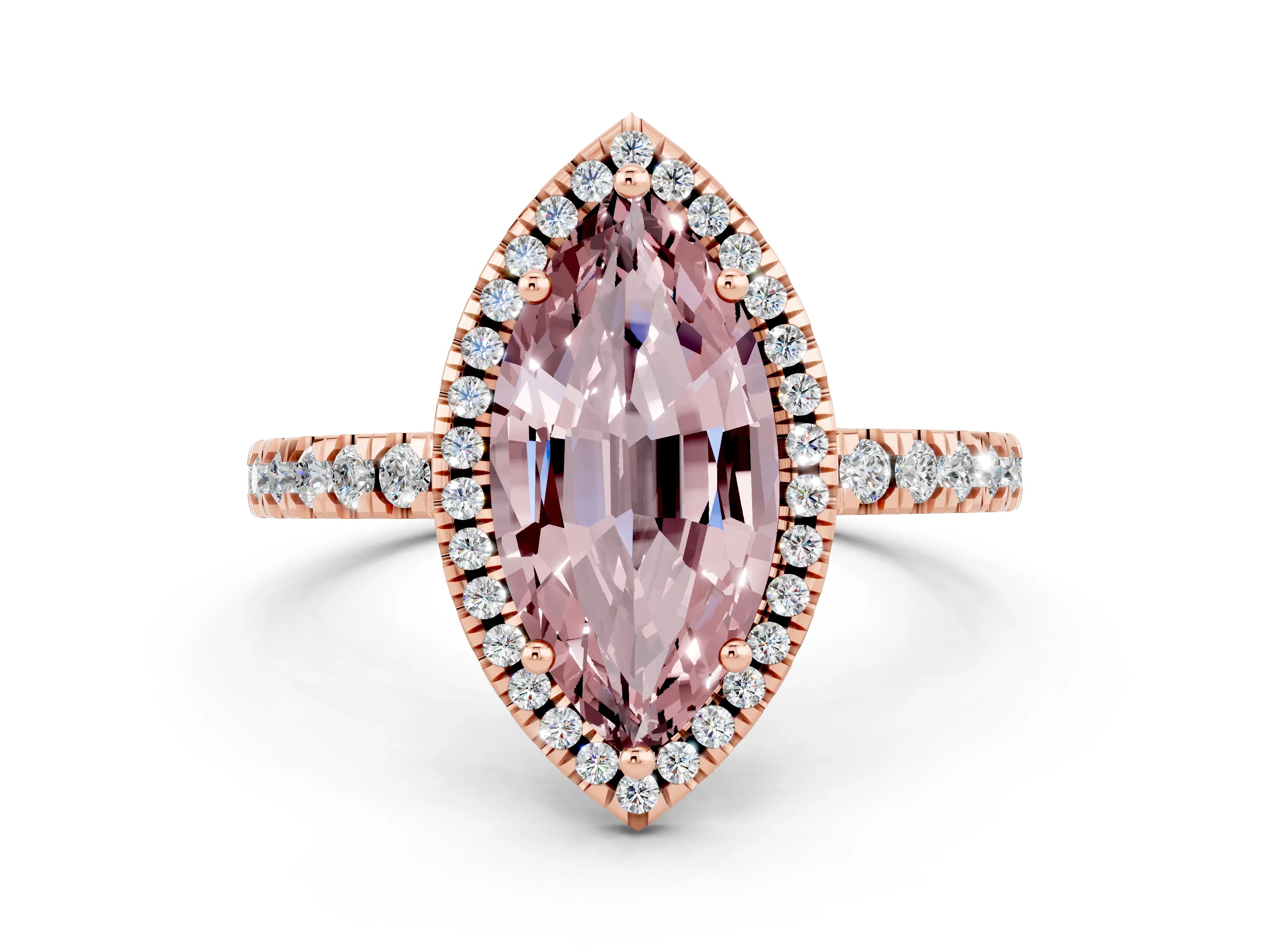 Rose gold Marquise Cut Halo Diamond Pave Band with Prong Setting