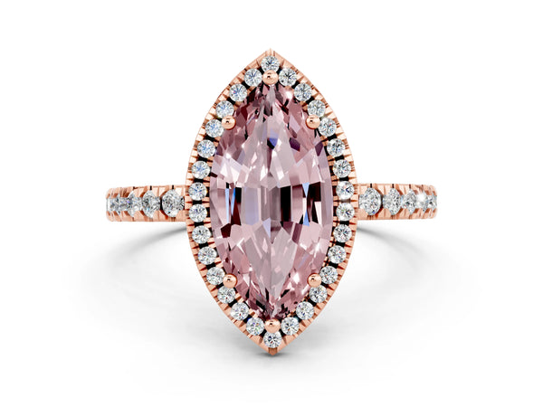 Rose gold Marquise Cut Halo Diamond Pave Band with Prong Setting