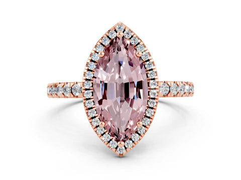 Rose gold Marquise Cut Halo Diamond Pave Band with Prong Setting