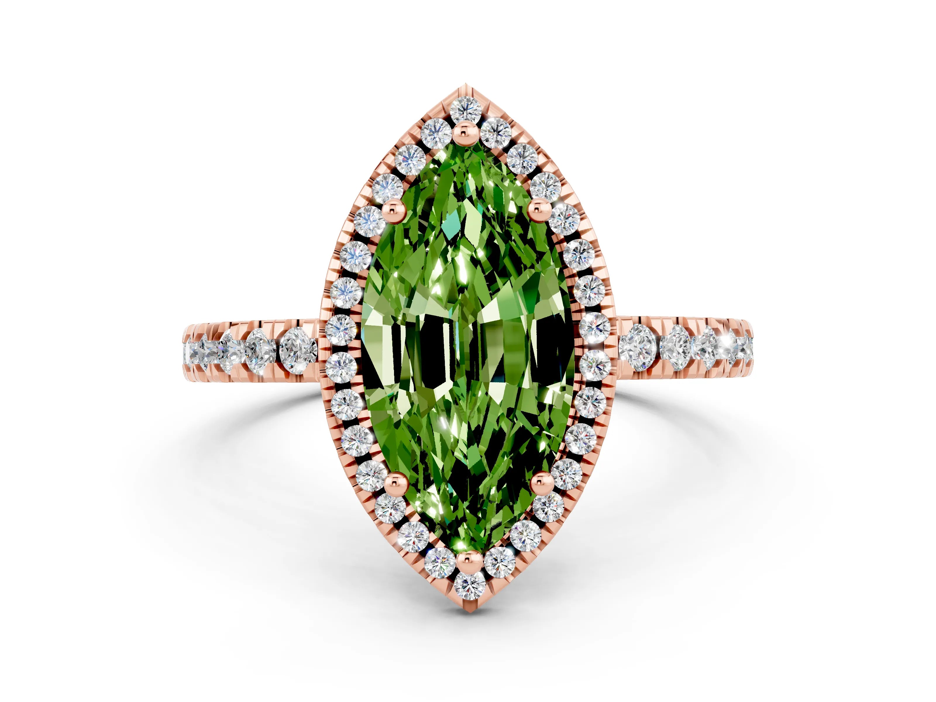 Rose gold Marquise Cut Halo Diamond Pave Band with Prong Setting