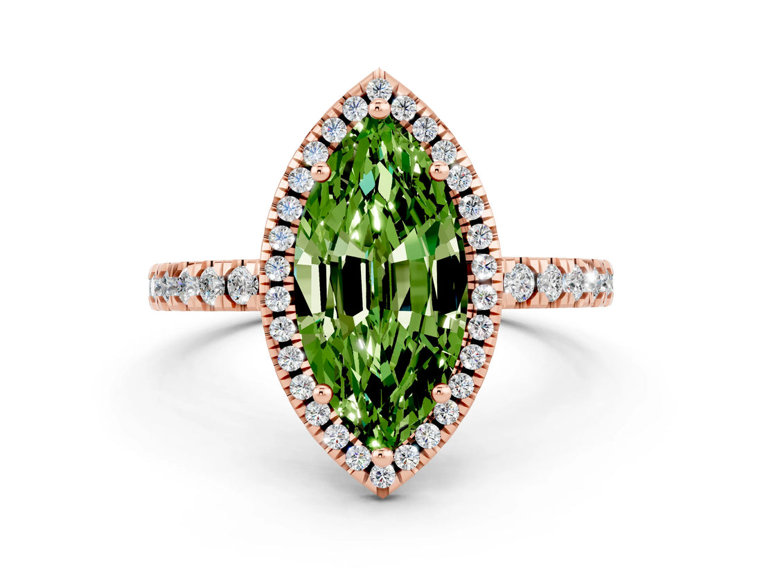 Rose gold Marquise Cut Halo Diamond Pave Band with Prong Setting