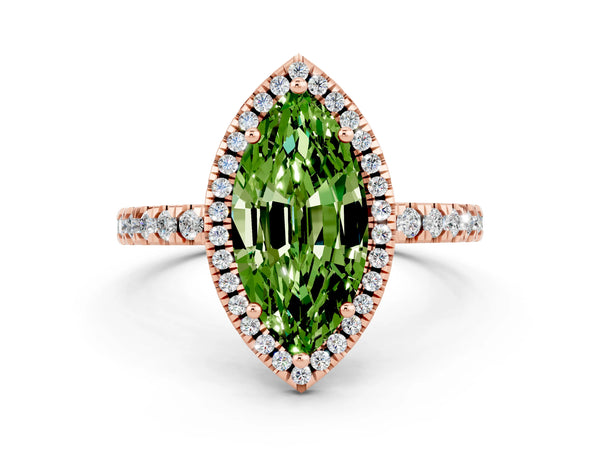 Rose gold Marquise Cut Halo Diamond Pave Band with Prong Setting