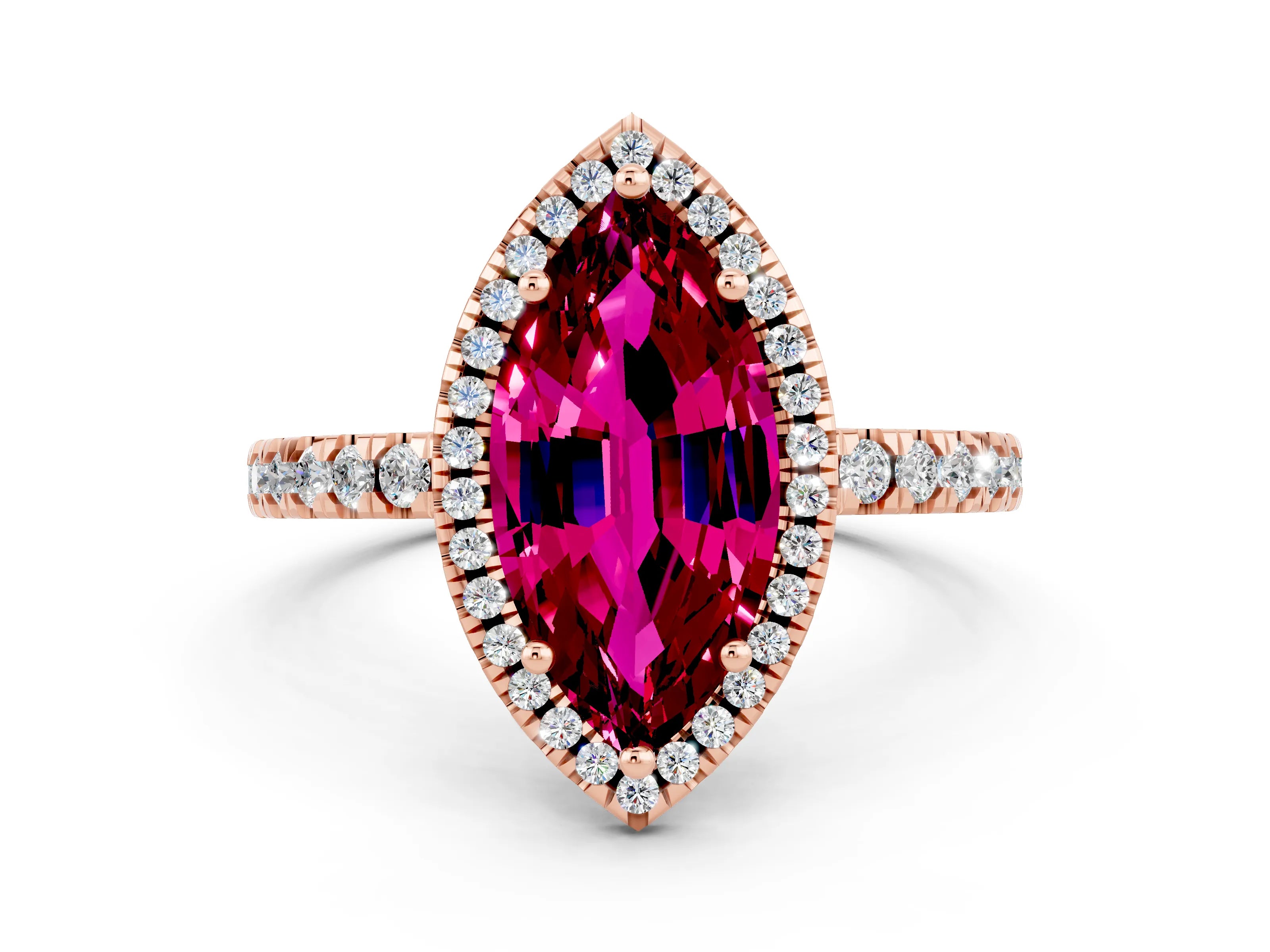 Rose gold Marquise Cut Halo Diamond Pave Band with Prong Setting